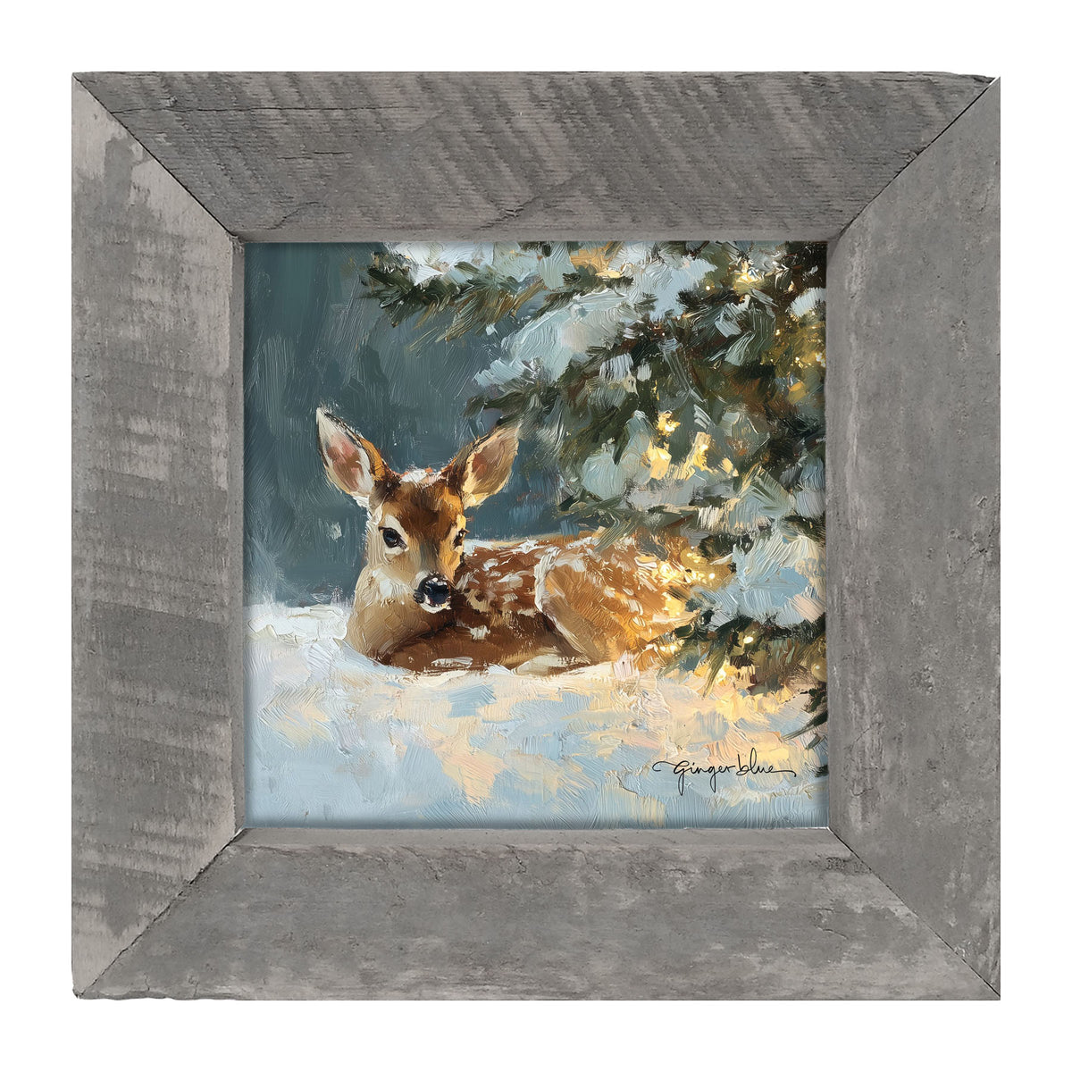 Deer resting near Pine Tree - Framed Art