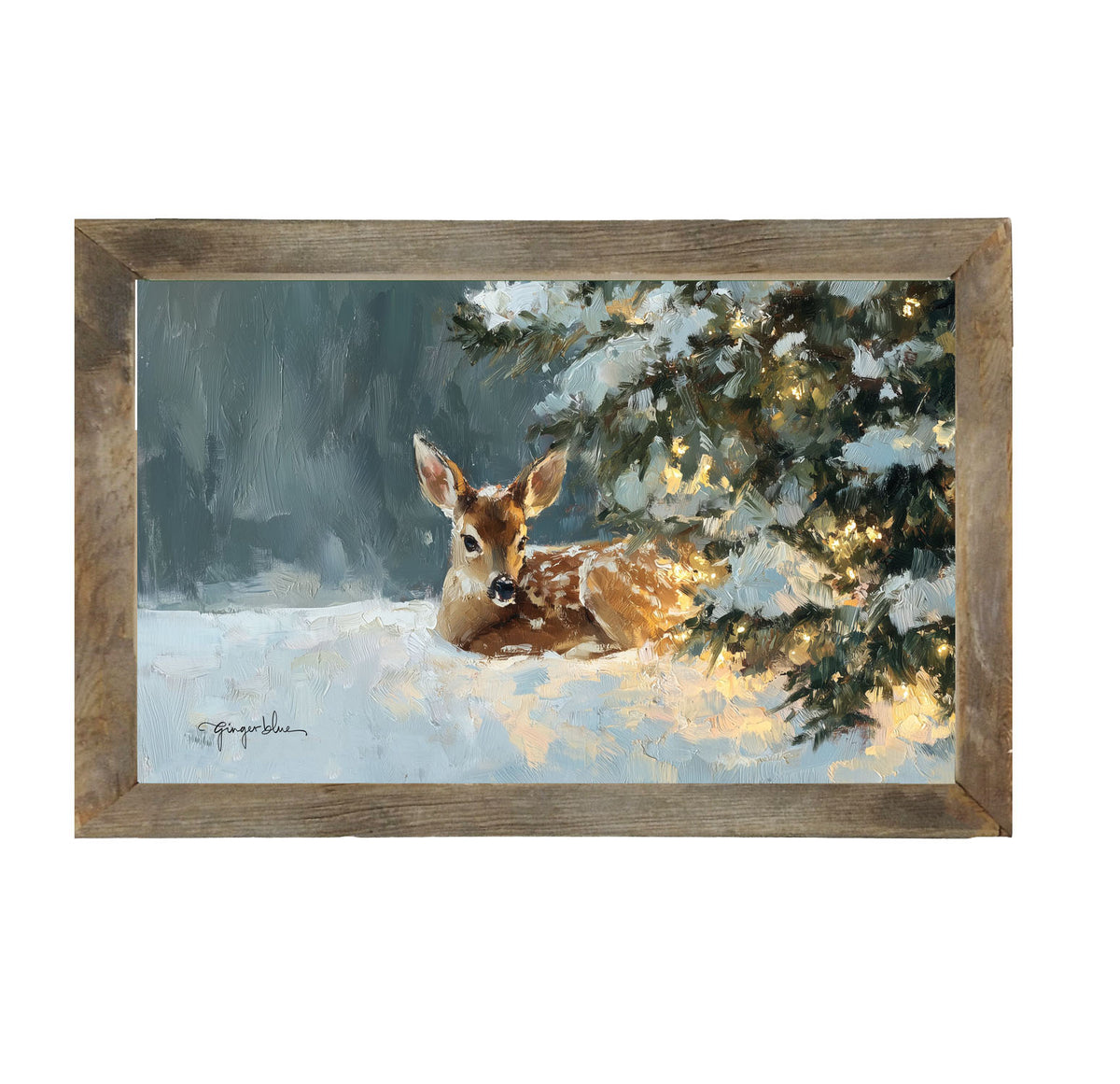 Deer resting near Pine Tree - Framed Art