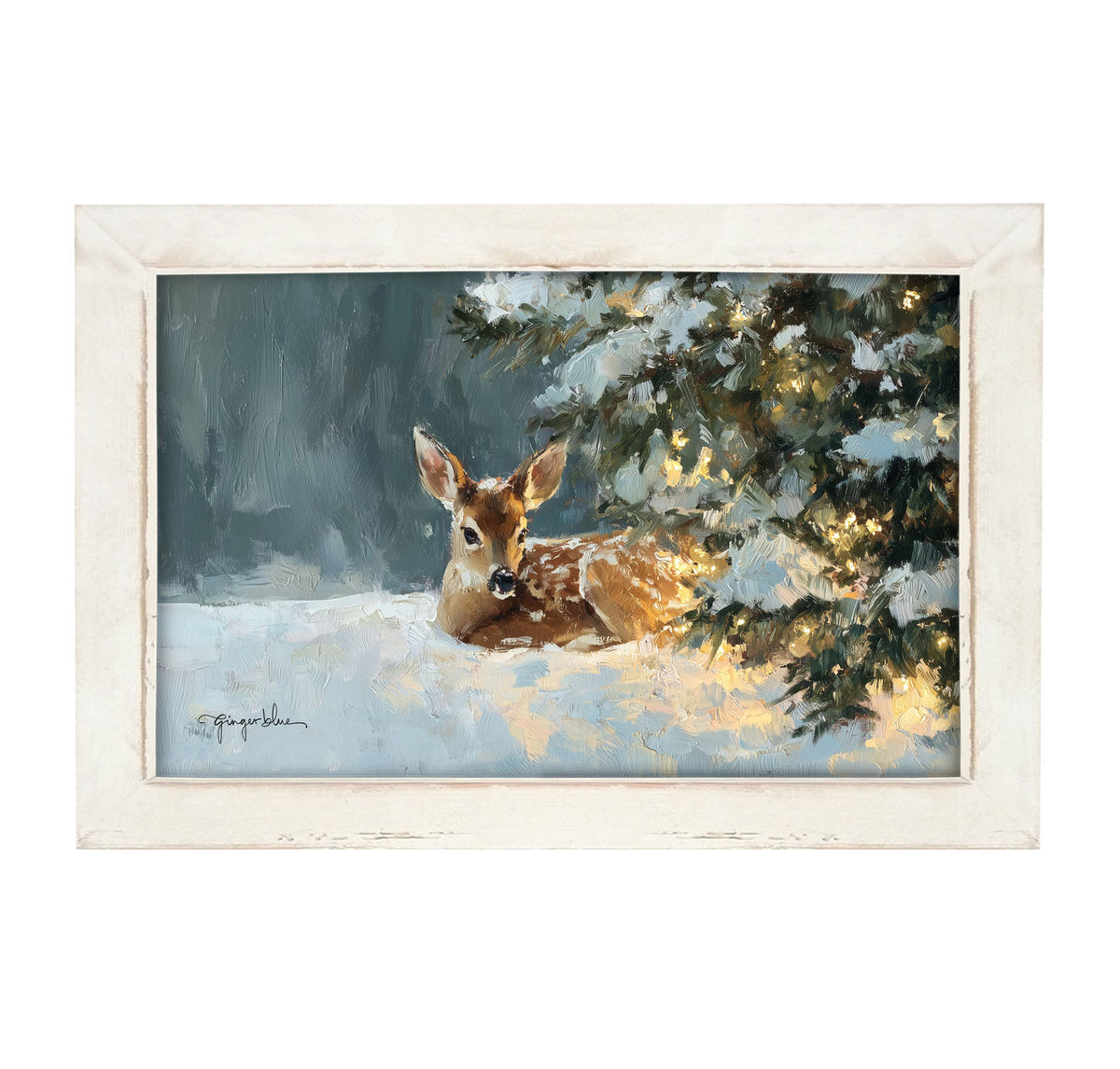 Deer resting near Pine Tree - Framed Art