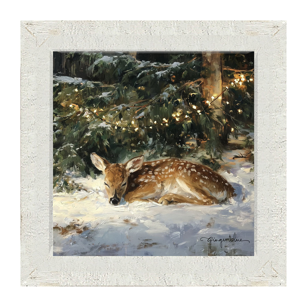 Deer Sleeping under Pine Tree - Framed Art