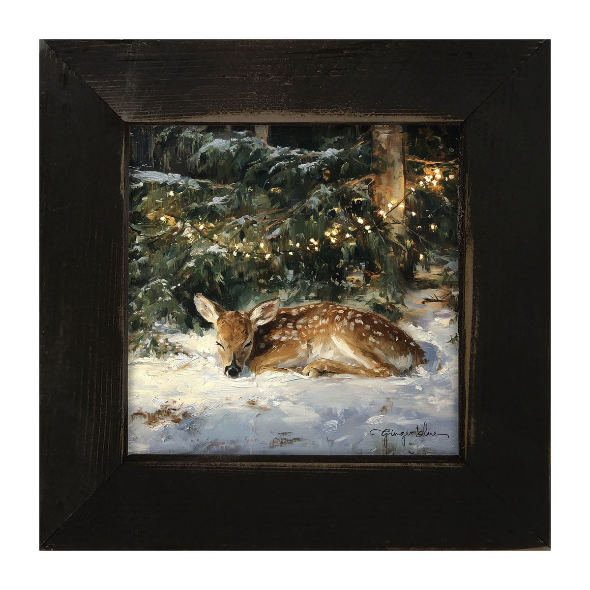 Deer Sleeping under Pine Tree - Framed Art