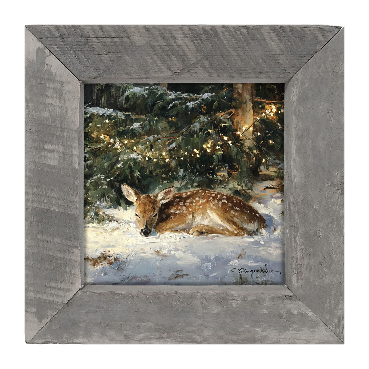 Deer Sleeping under Pine Tree - Framed Art