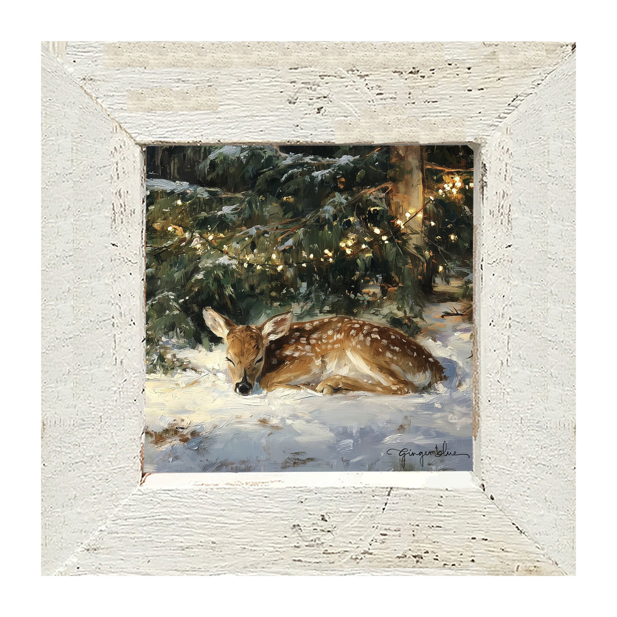 Deer Sleeping under Pine Tree - Framed Art