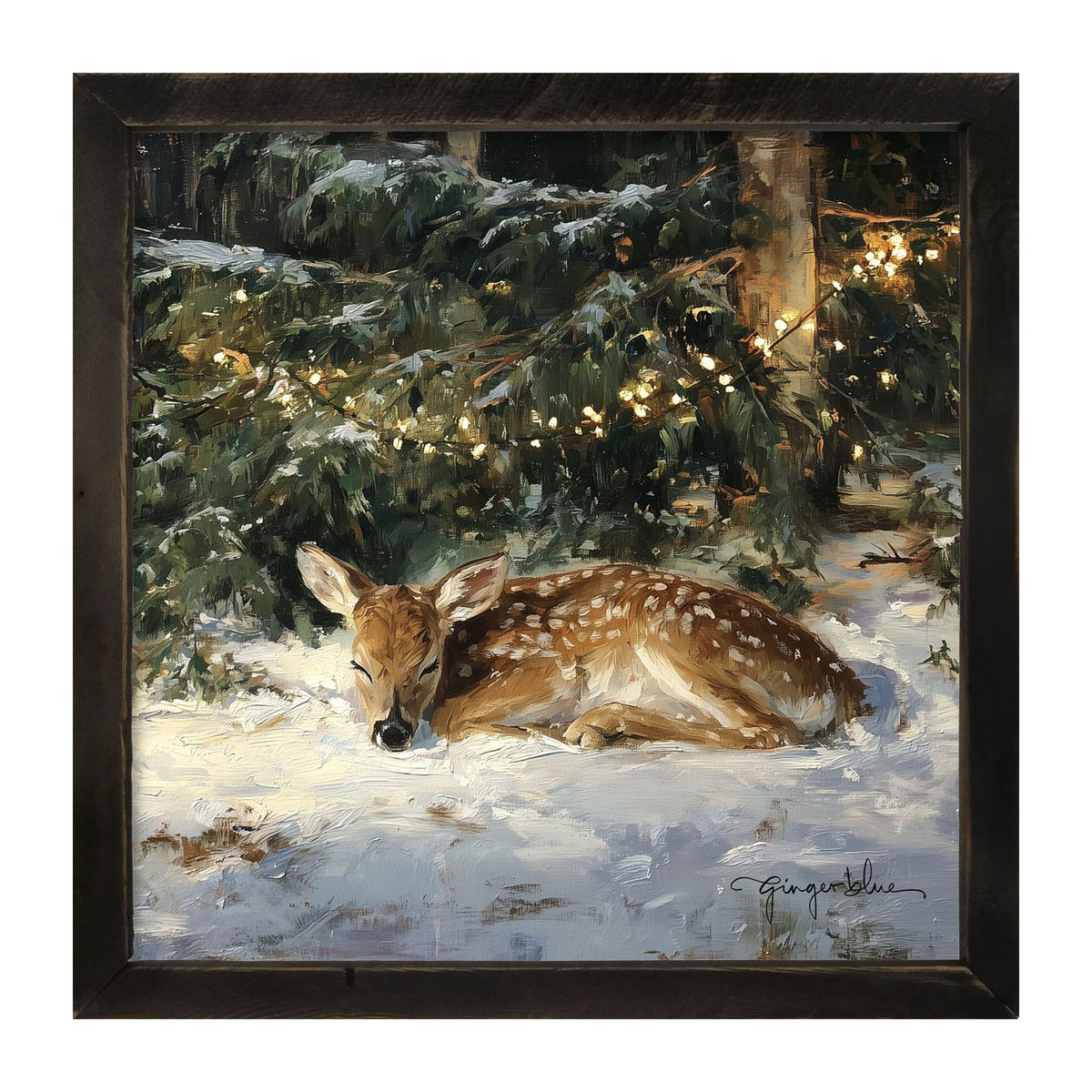 Deer Sleeping under Pine Tree - Framed Art