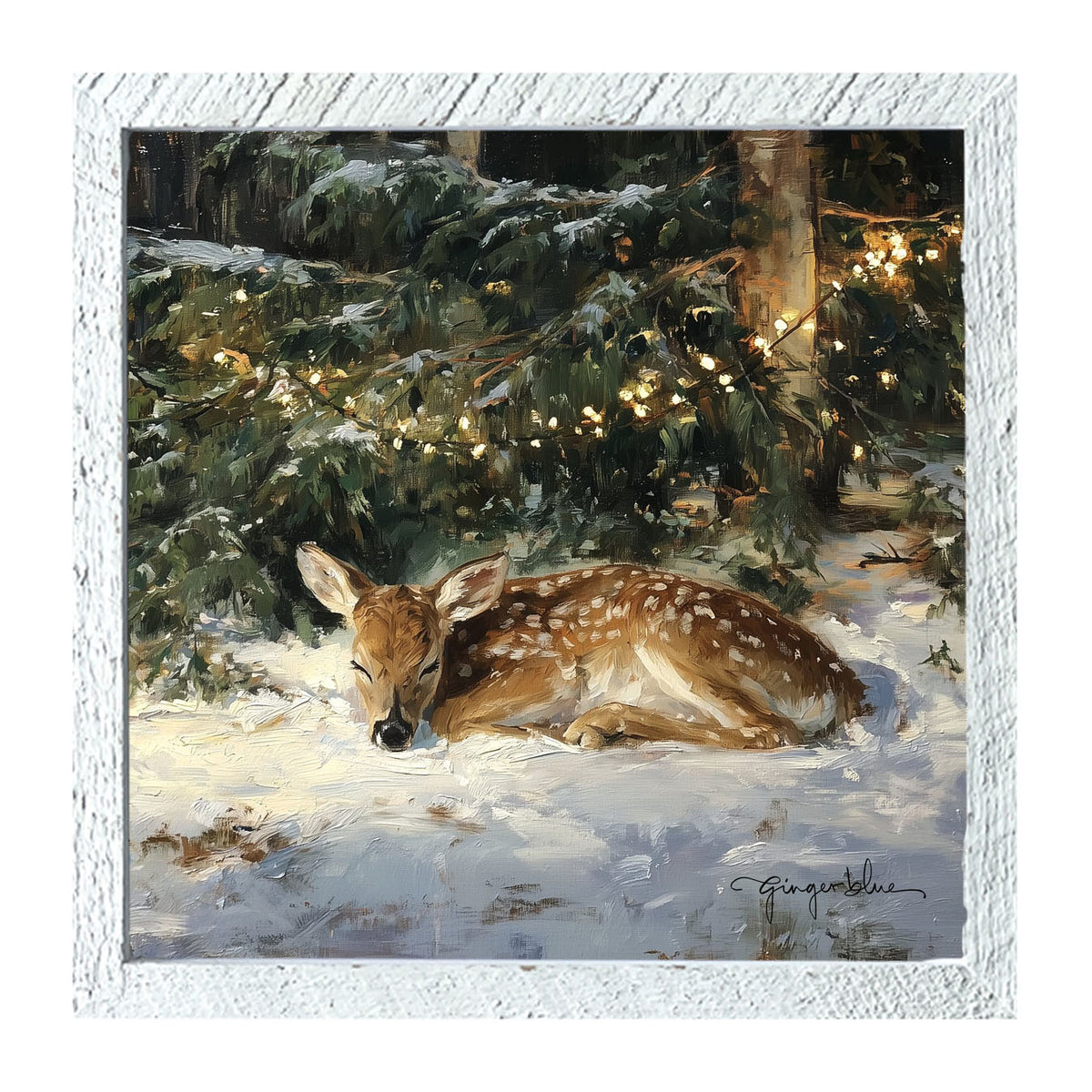 Deer Sleeping under Pine Tree - Framed Art