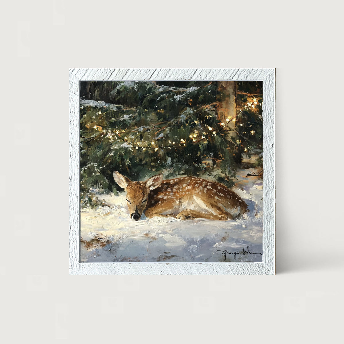Deer Sleeping under Pine Tree - Framed Art