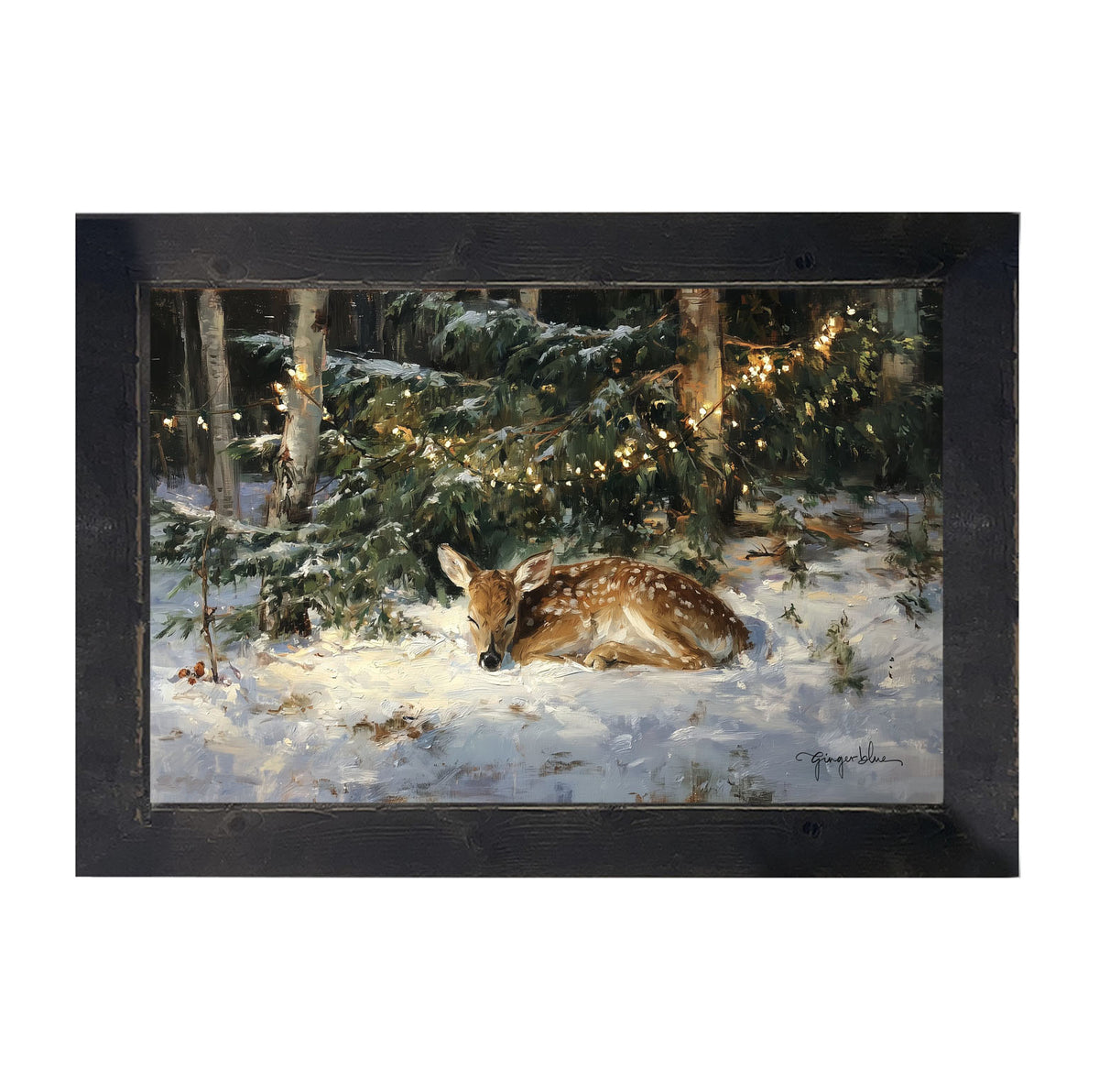 Deer Sleeping under Pine Tree - Framed Art