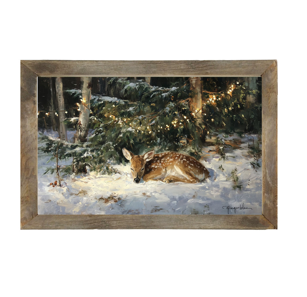 Deer Sleeping under Pine Tree - Framed Art