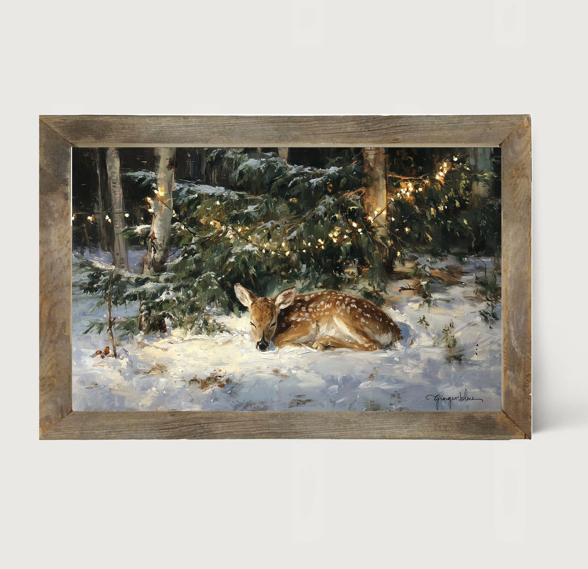 Deer Sleeping under Pine Tree - Framed Art