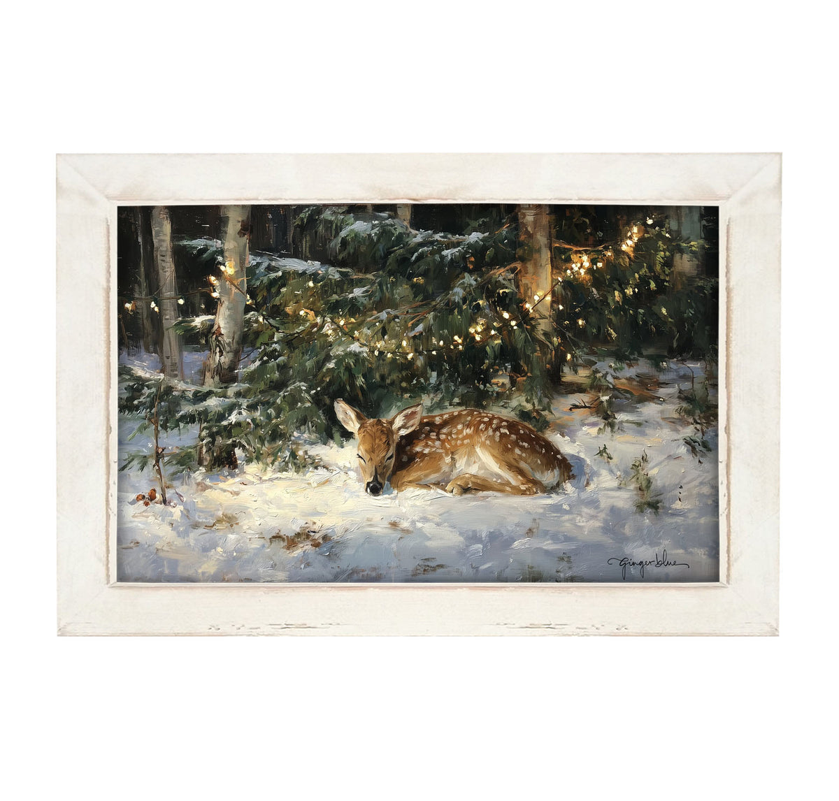 Deer Sleeping under Pine Tree - Framed Art