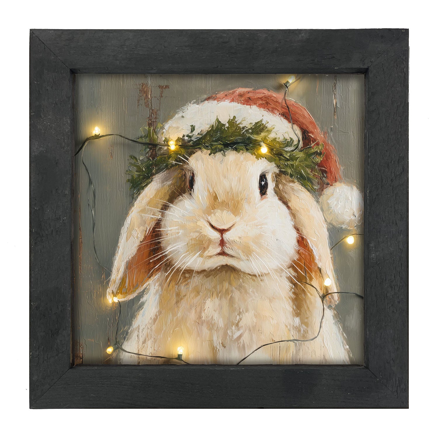 Christmas Lights with Tan Bunny - Framed art