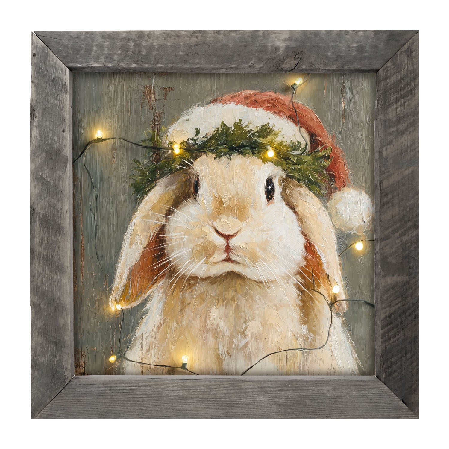 Christmas Lights with Tan Bunny - Framed art