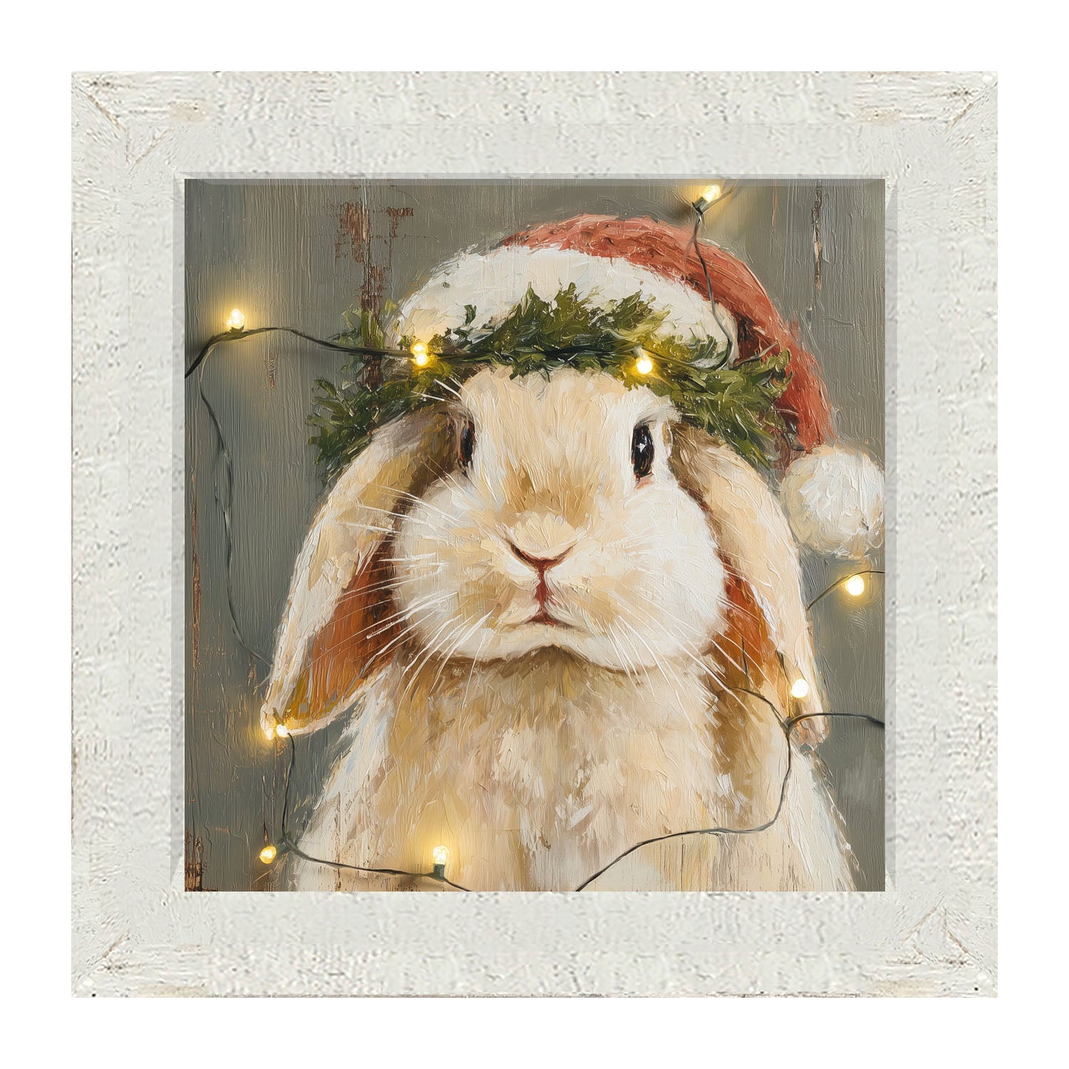 Christmas Lights with Tan Bunny - Framed art