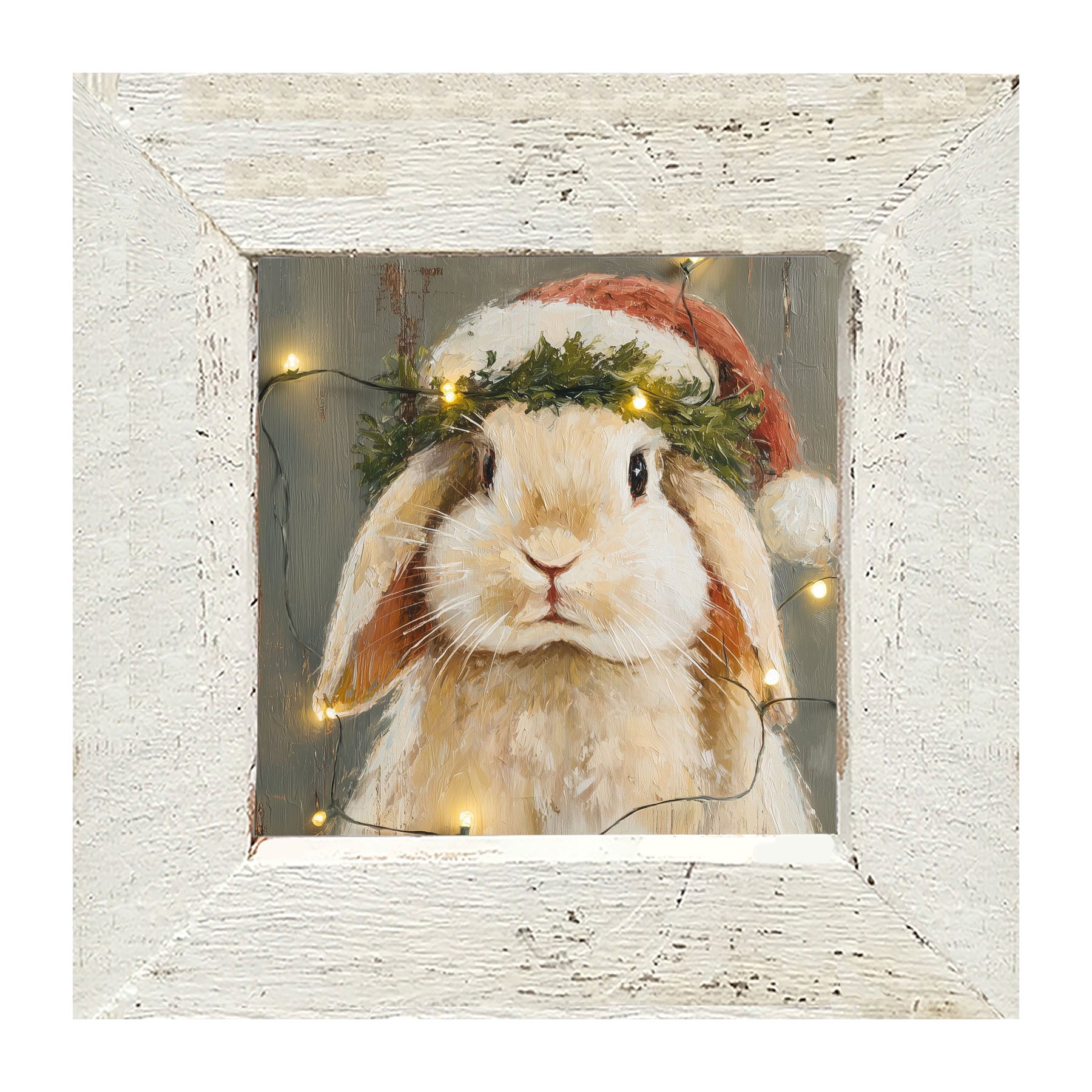 Christmas Lights with Tan Bunny - Framed art