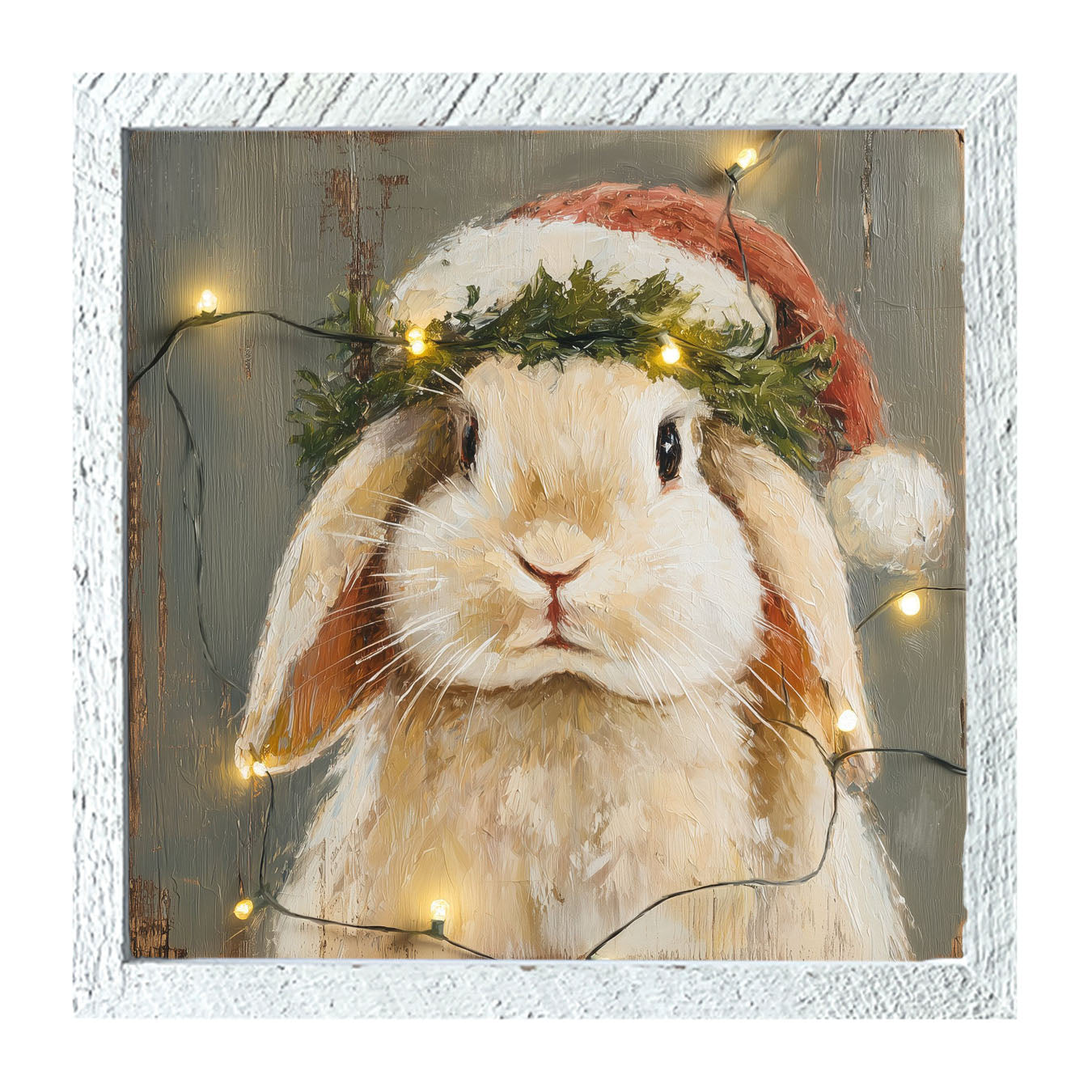 Christmas Lights with Tan Bunny - Framed art