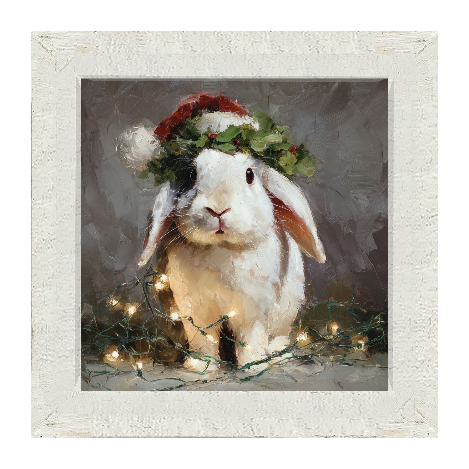 Christmas Lights with White Bunny - Framed art