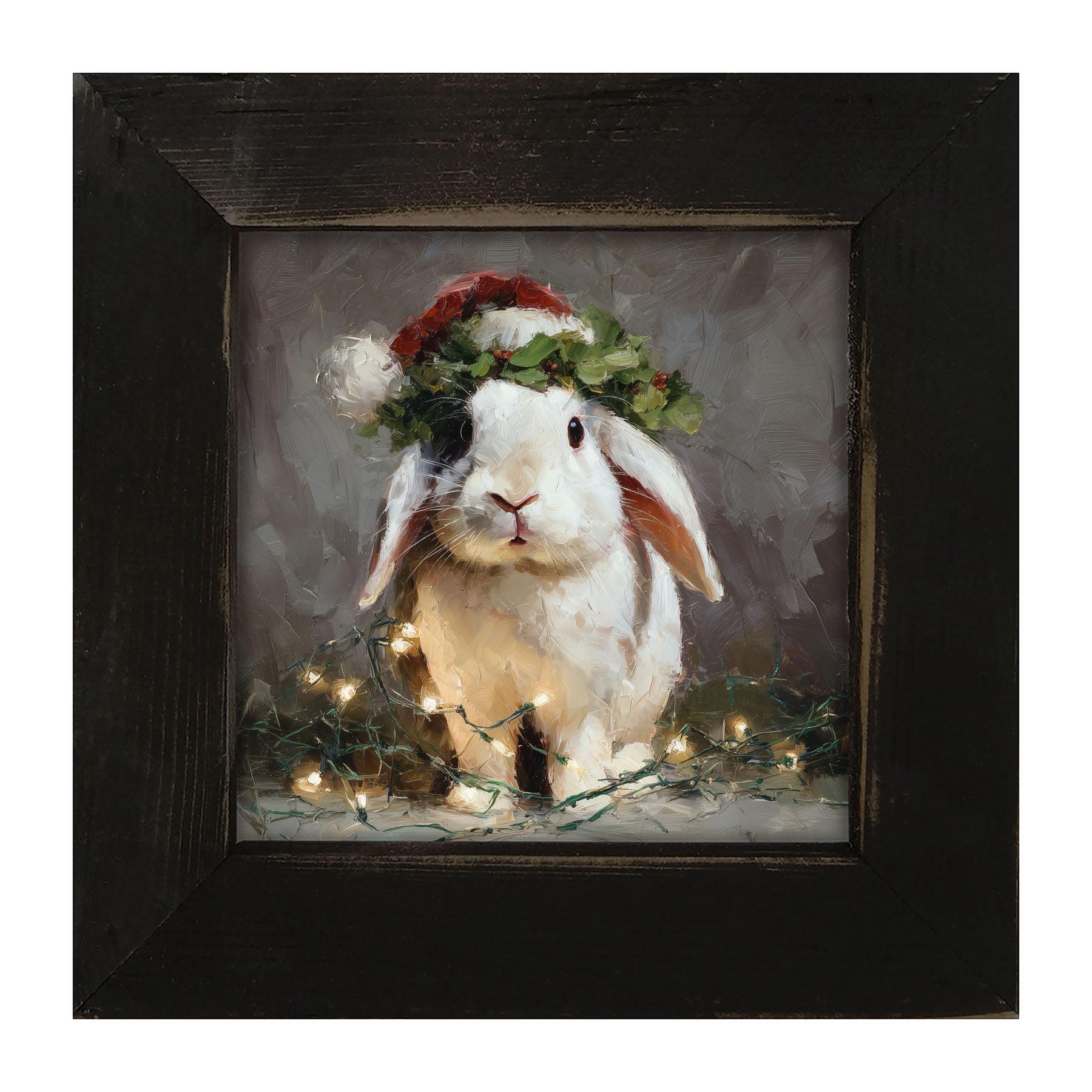 Christmas Lights with White Bunny - Framed art