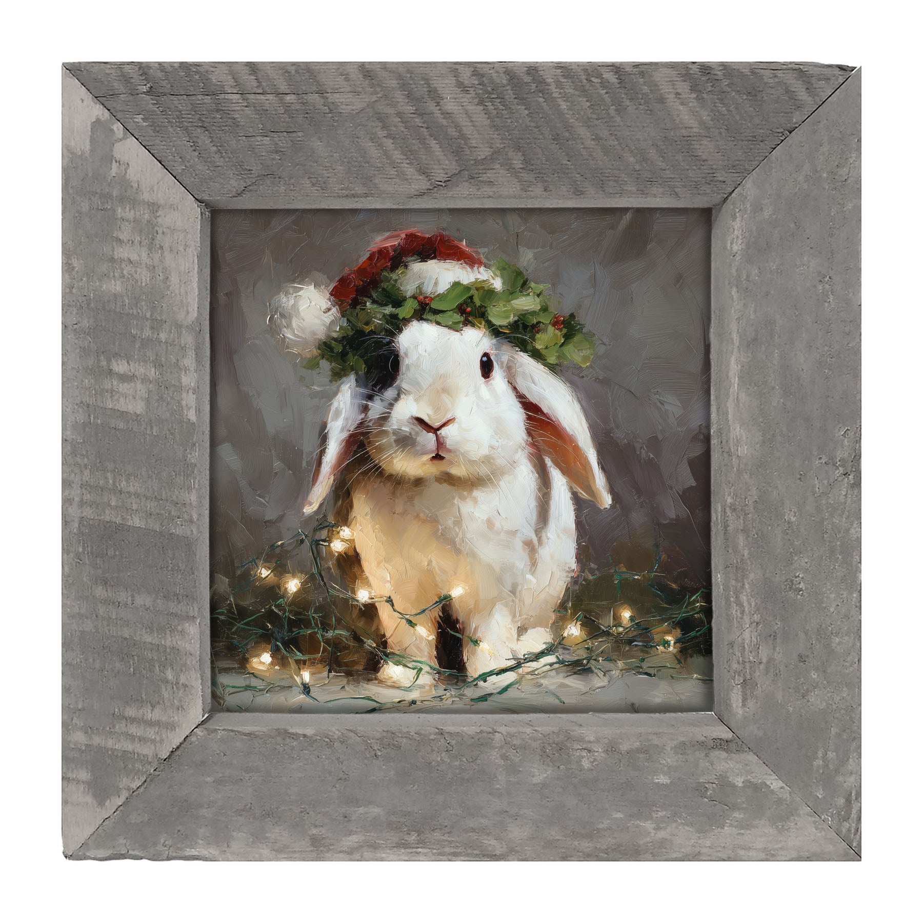 Christmas Lights with White Bunny - Framed art