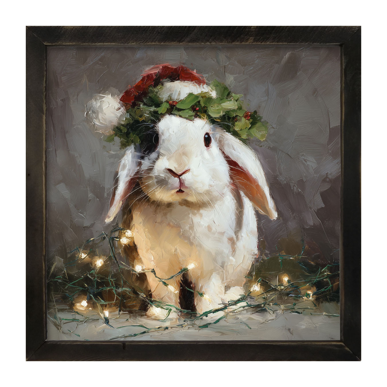 Christmas Lights with White Bunny - Framed art