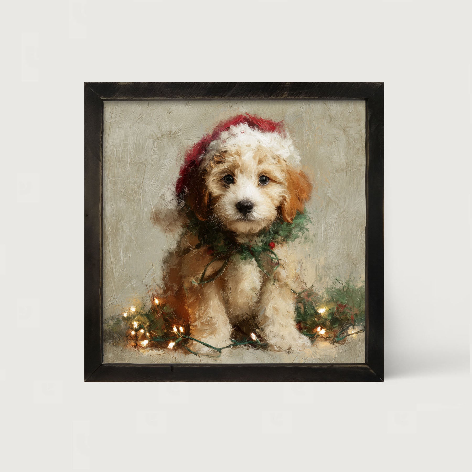 Christmas Lights with Furry Tan Dog