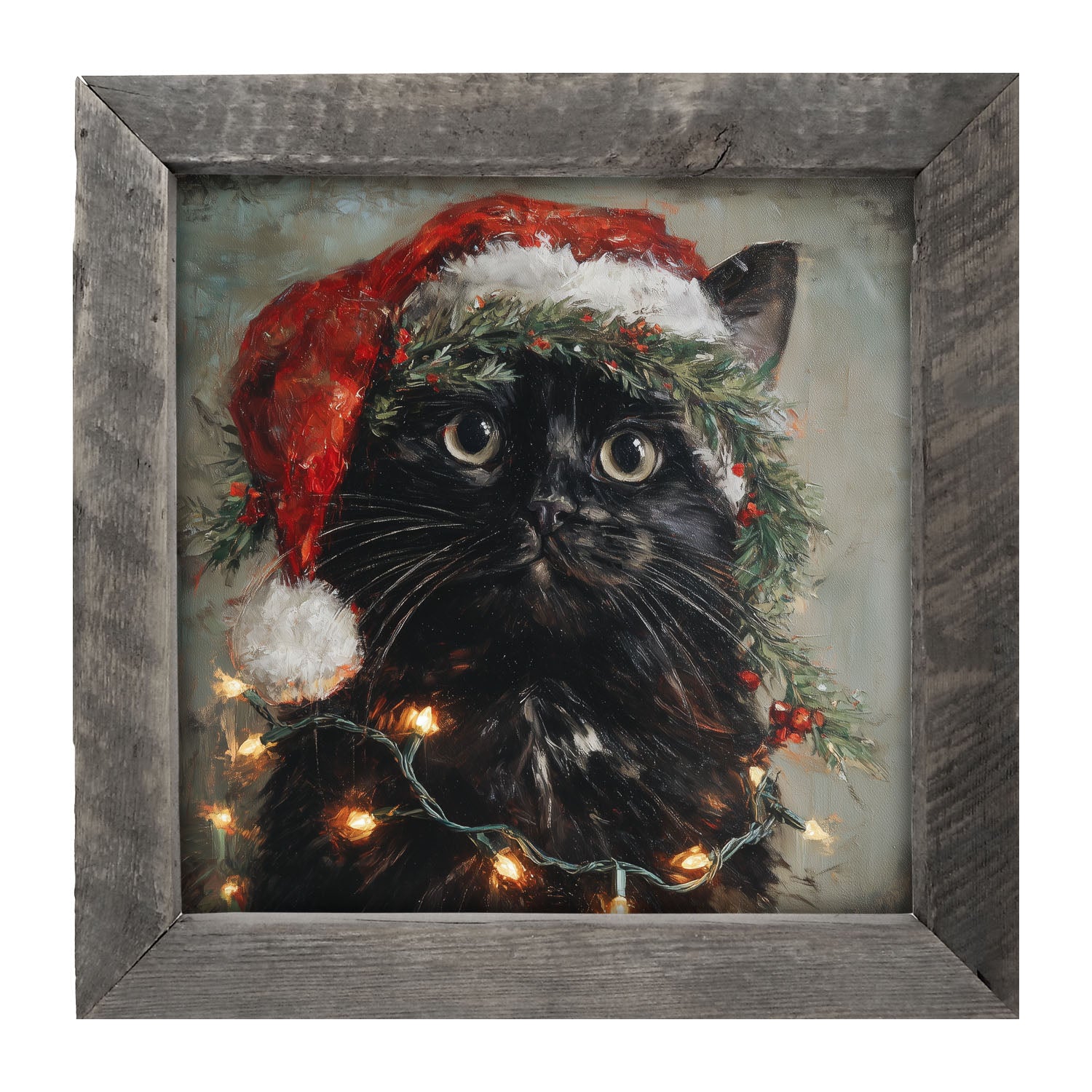 Christmas Lights with Black Cat - Framed art