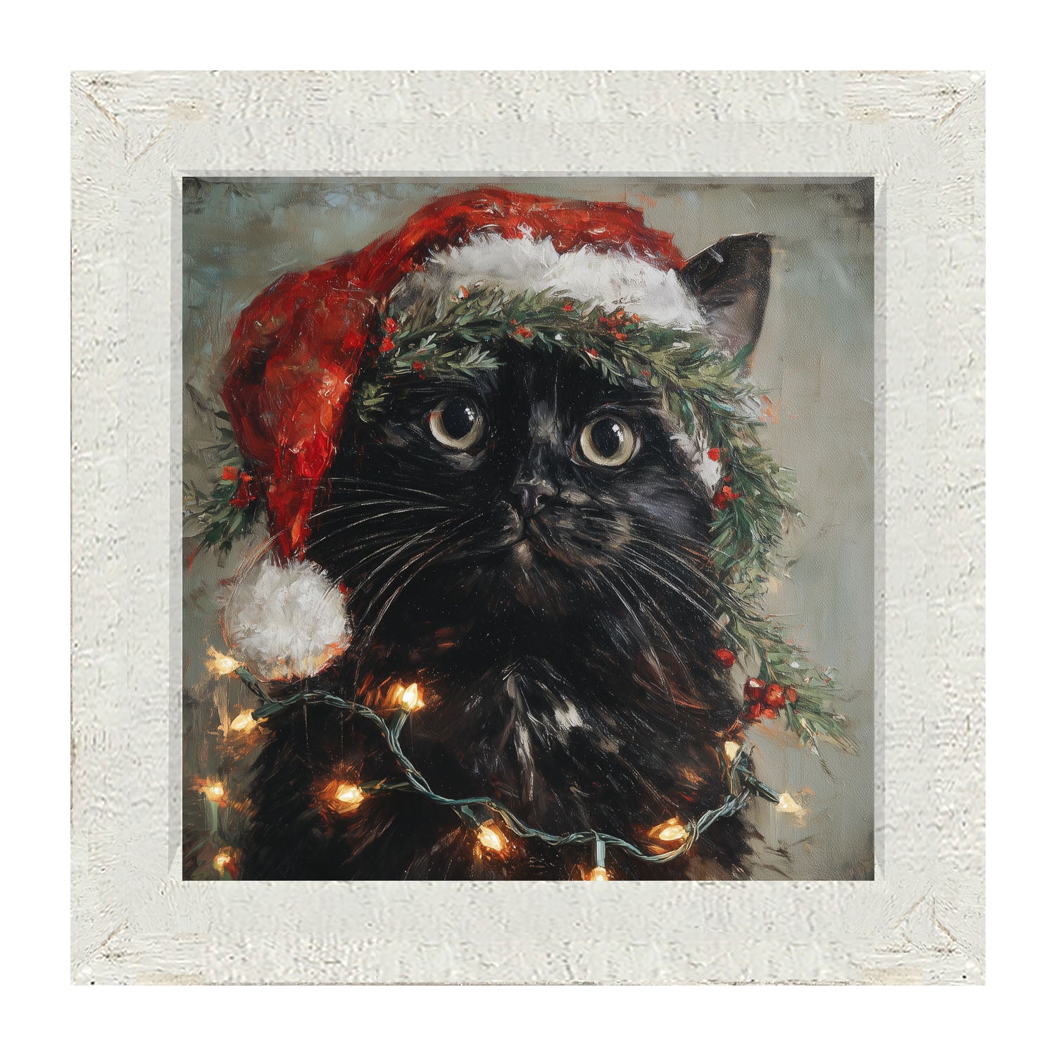 Christmas Lights with Black Cat - Framed art