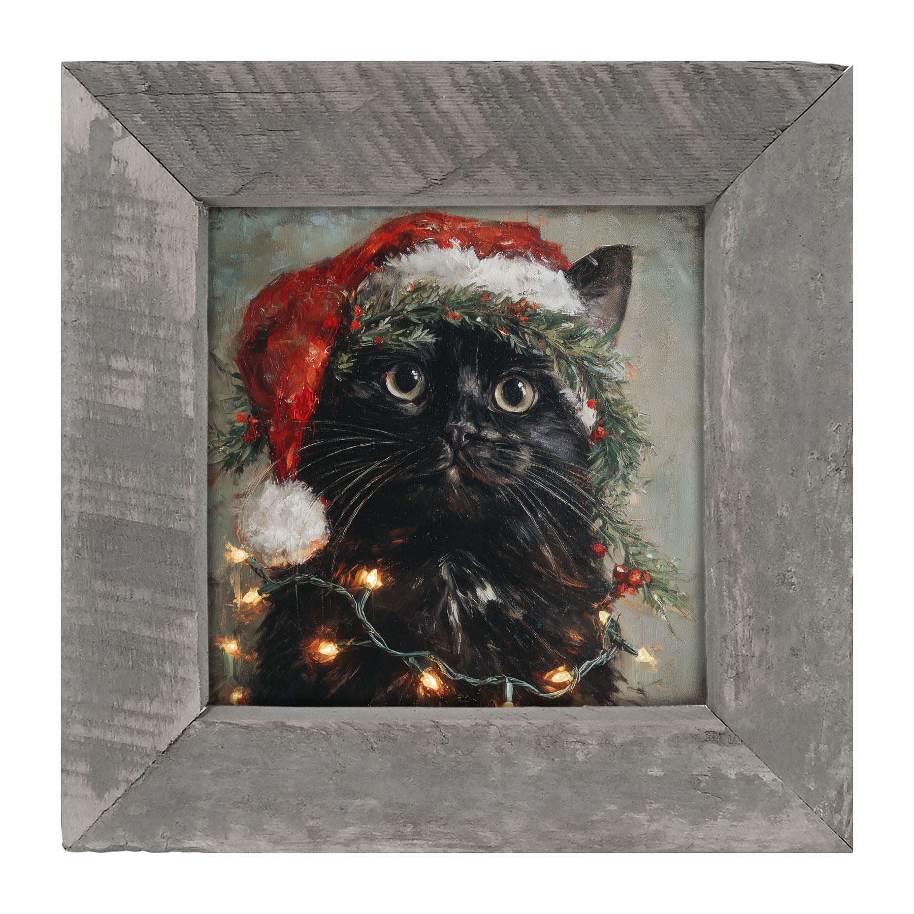 Christmas Lights with Black Cat - Framed art