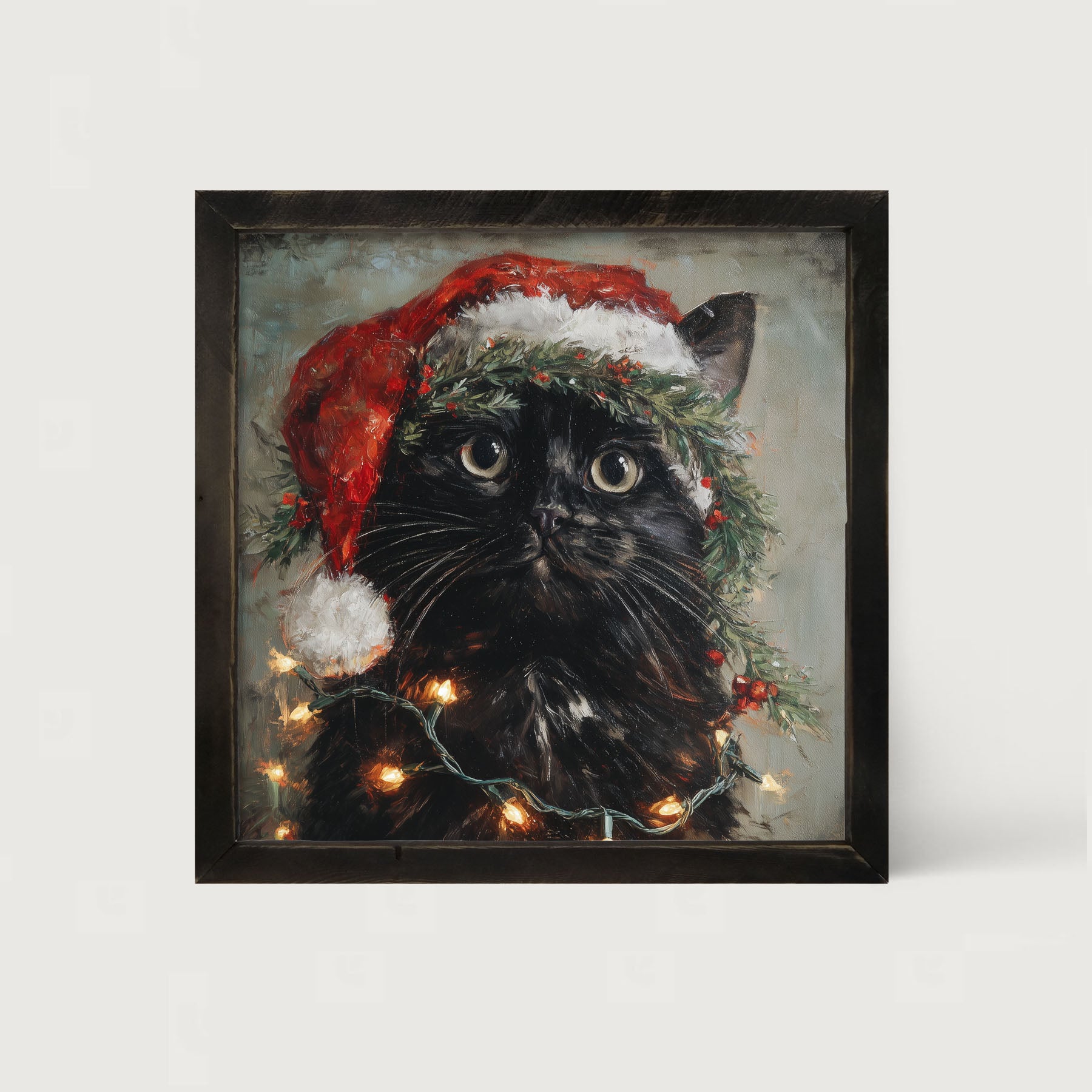 Christmas Lights with Black Cat