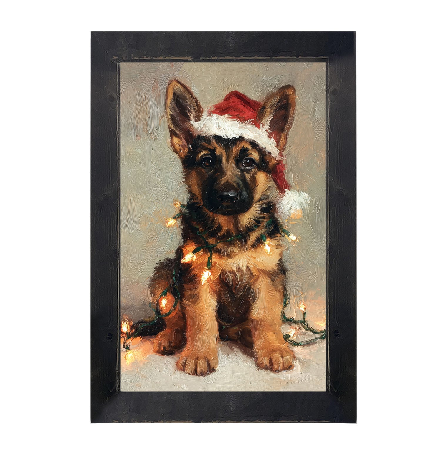 Christmas Lights with German Shepard - Framed art