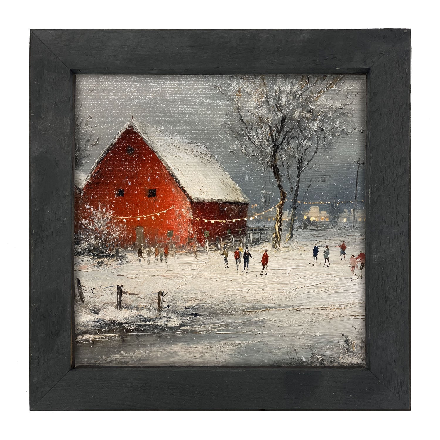 Children Skating at the Red Barn - Framed Art