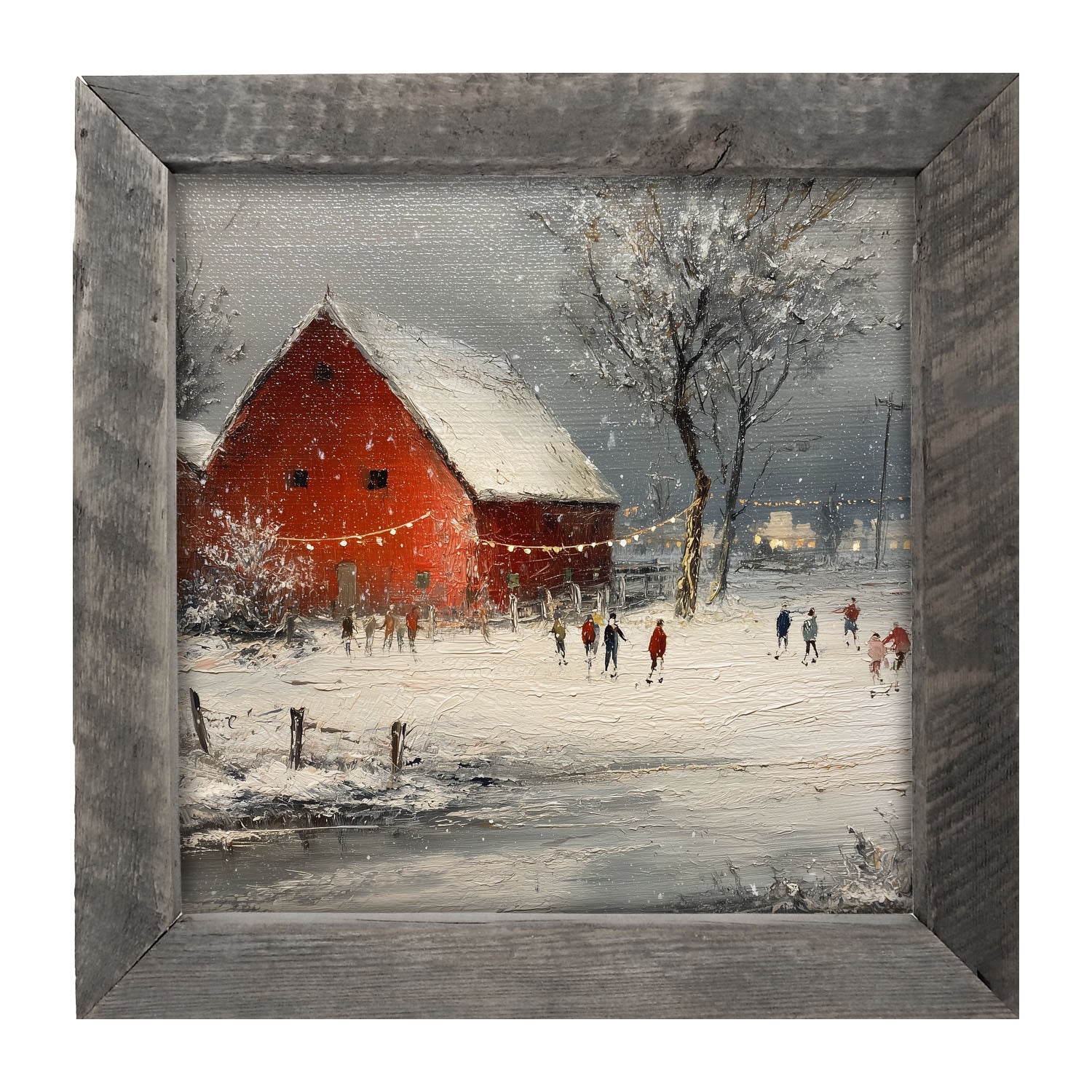 Children Skating at the Red Barn - Framed Art