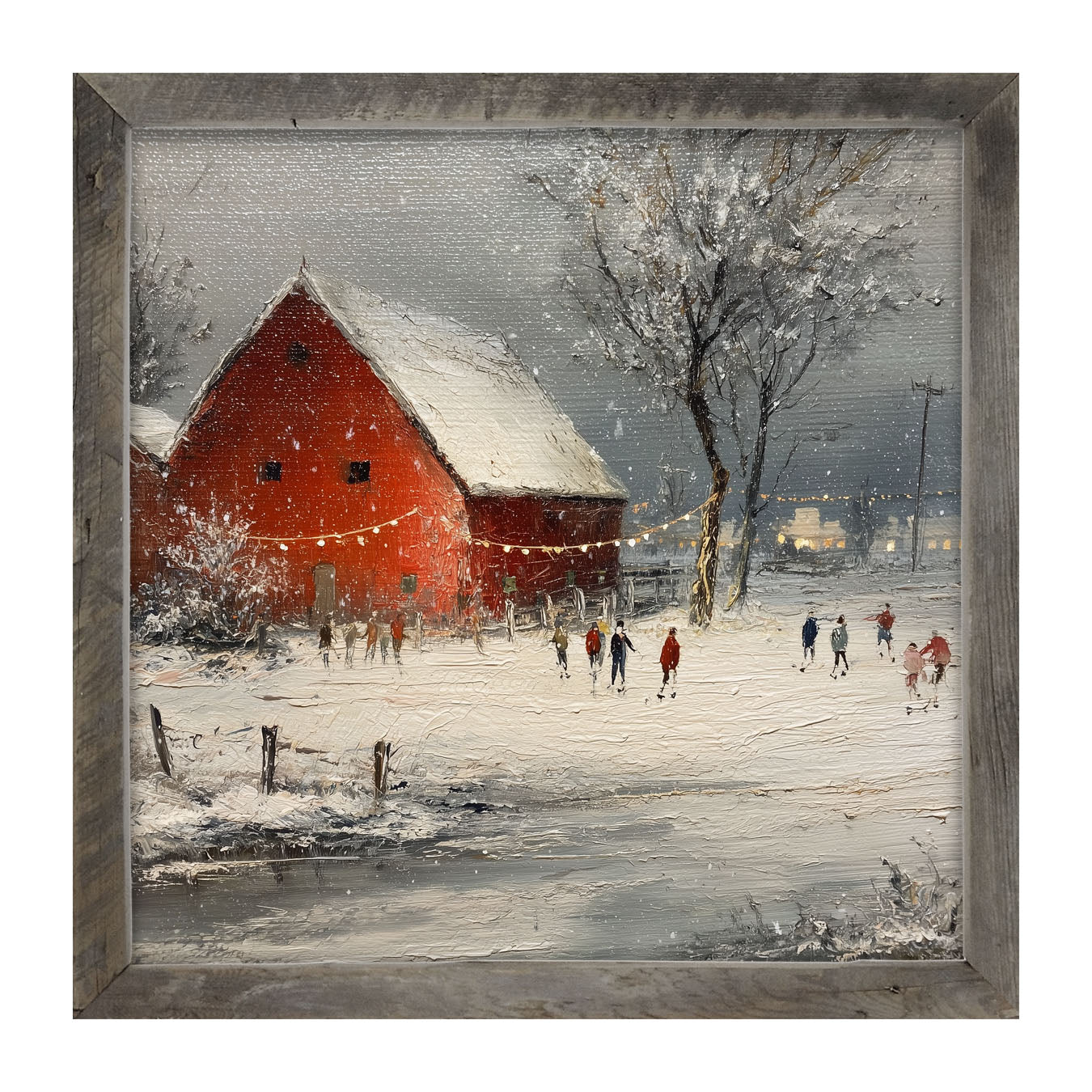 Children Skating at the Red Barn - Framed Art