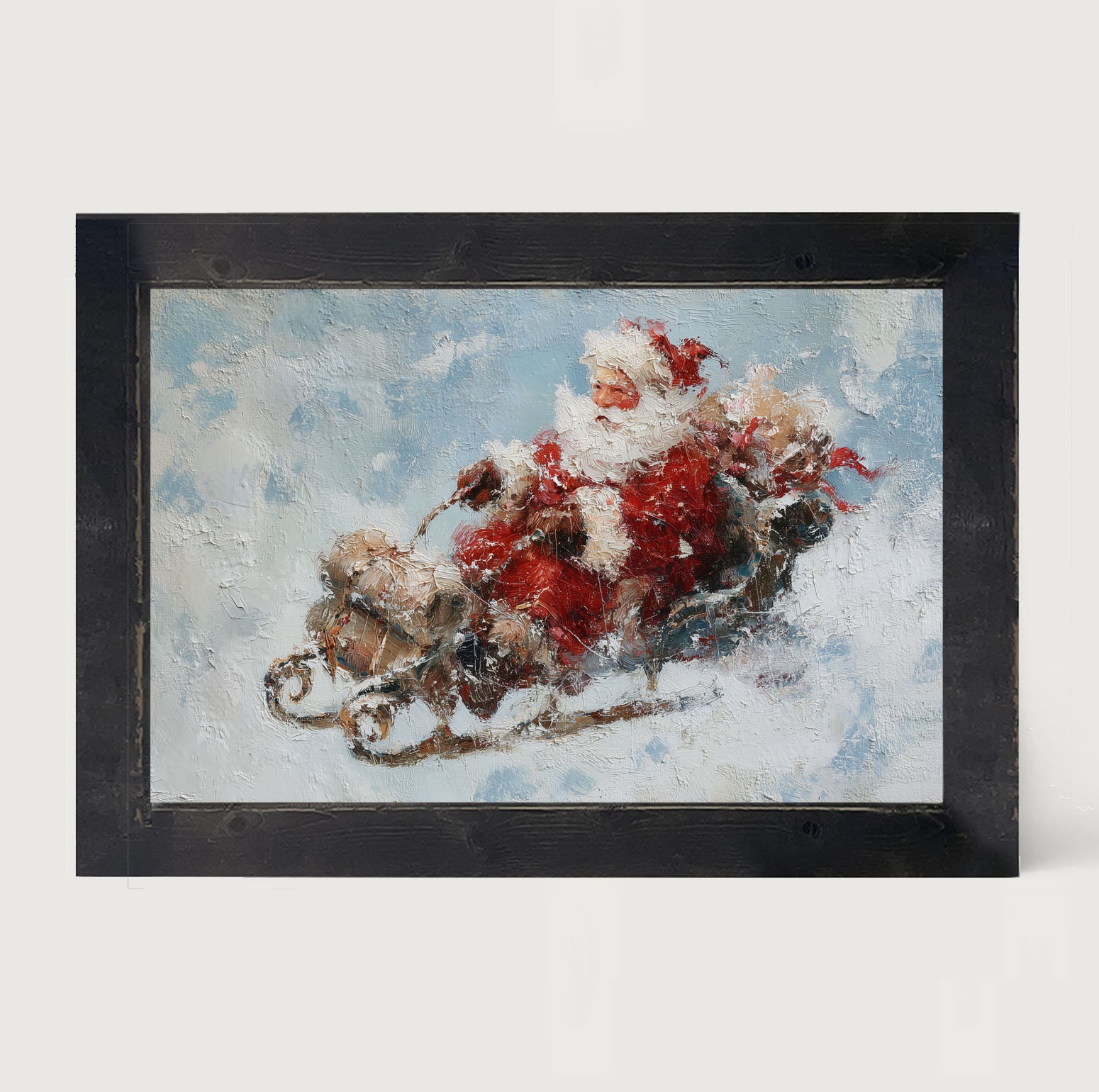 Santa on Sleigh in the Snow - Framed Art