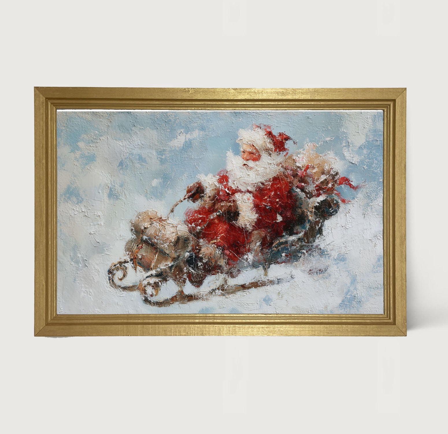 Santa on Sleigh in the Snow - Framed Art