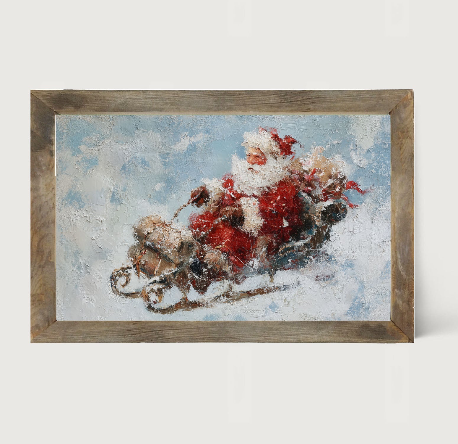Santa on Sleigh in the Snow - Framed Art