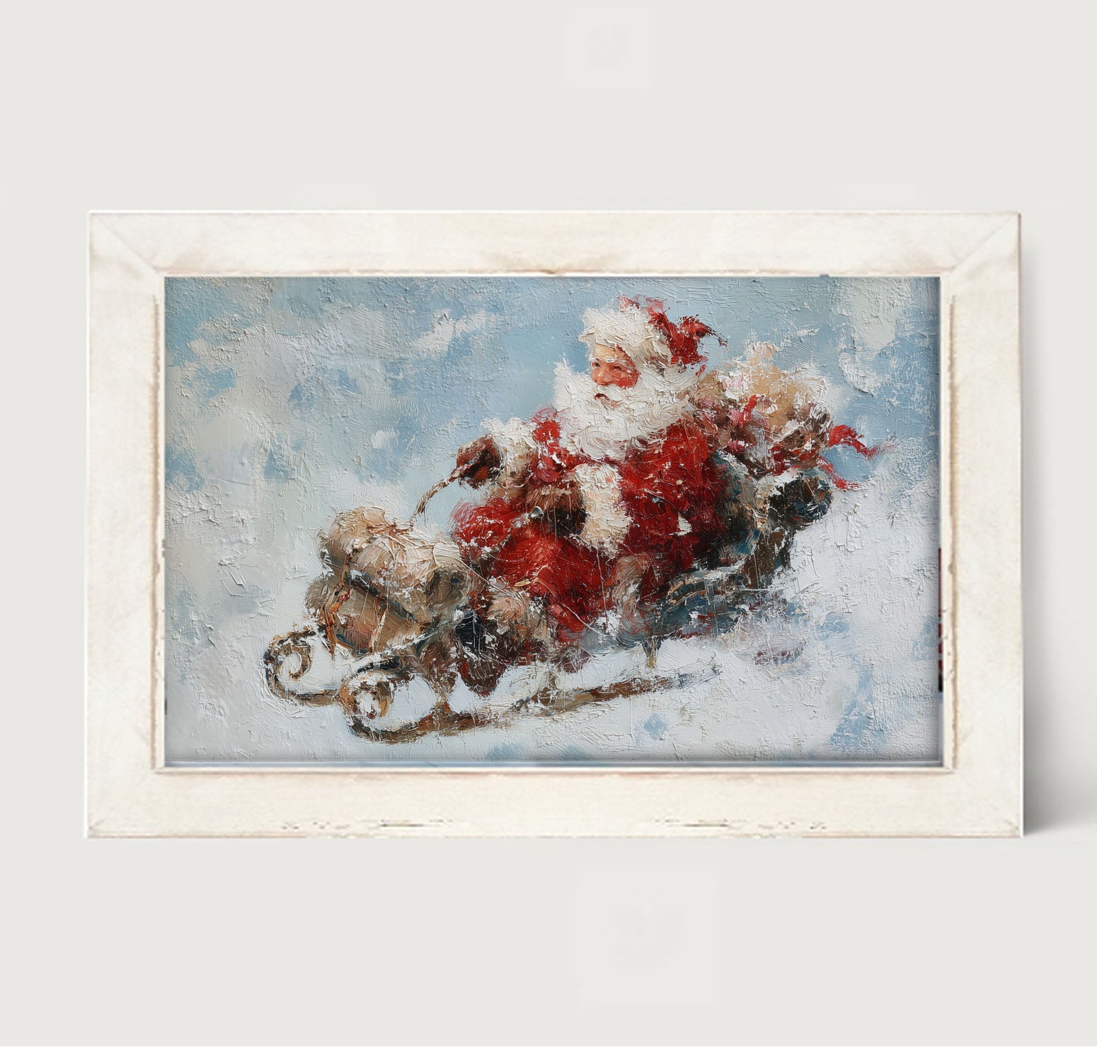 Santa on Sleigh in the Snow - Framed Art
