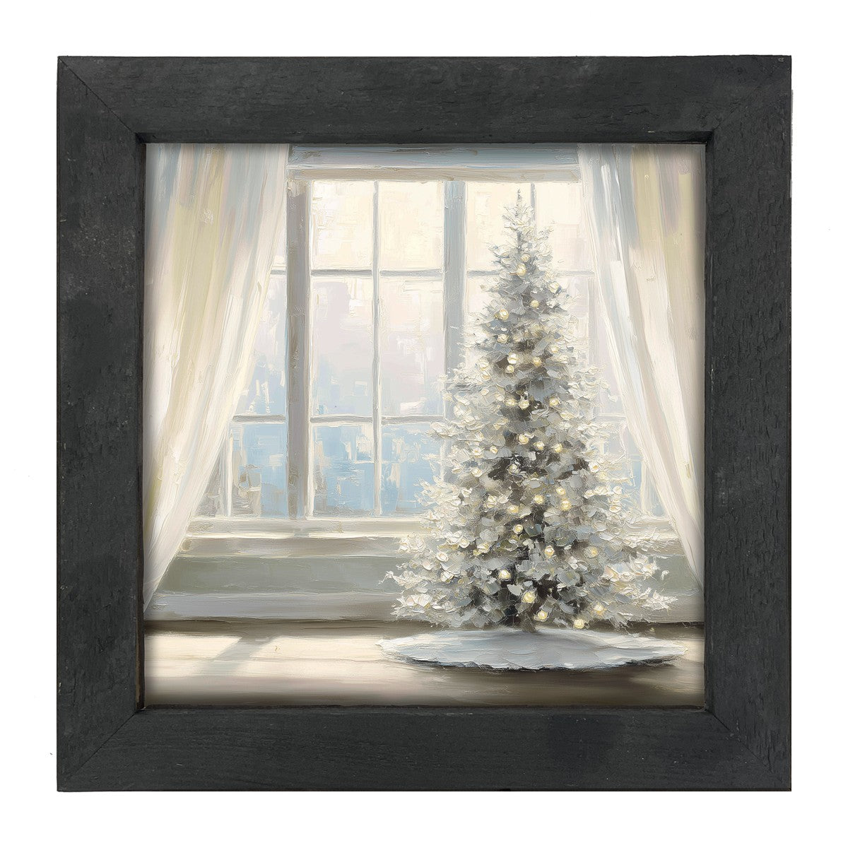Christmas Tree with White Curtains - Framed Art