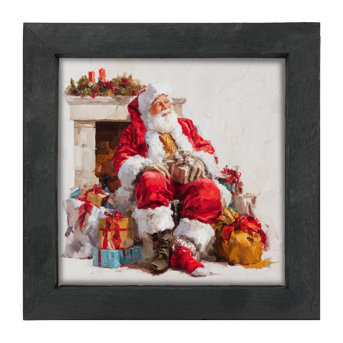 Santa Resting with Christmas Presents - Framed Art