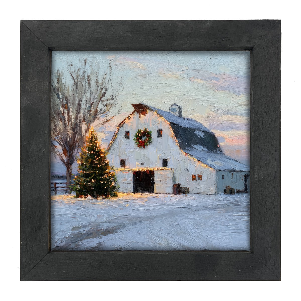 Christmas in the Country - White Barn - Framed Art