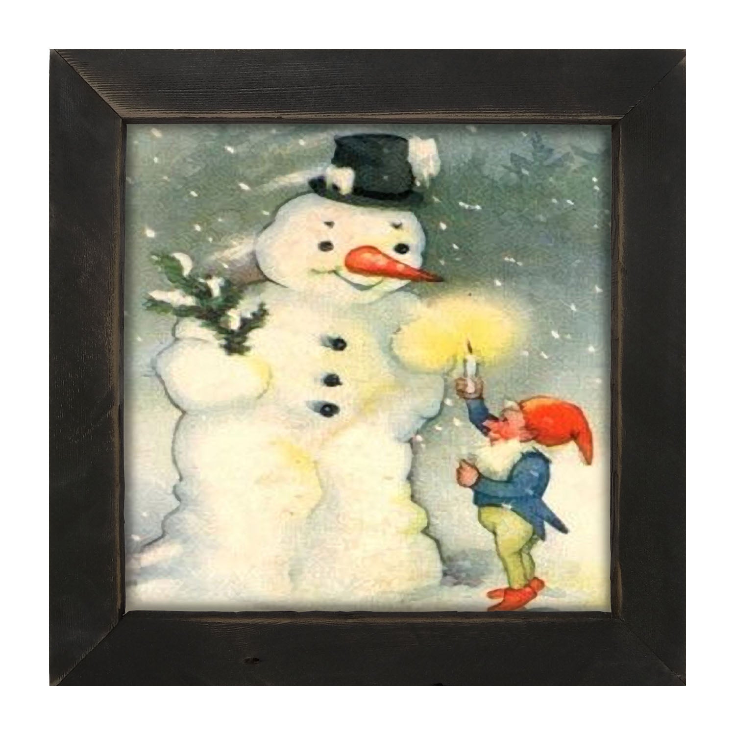Snowman with Elf - Framed art