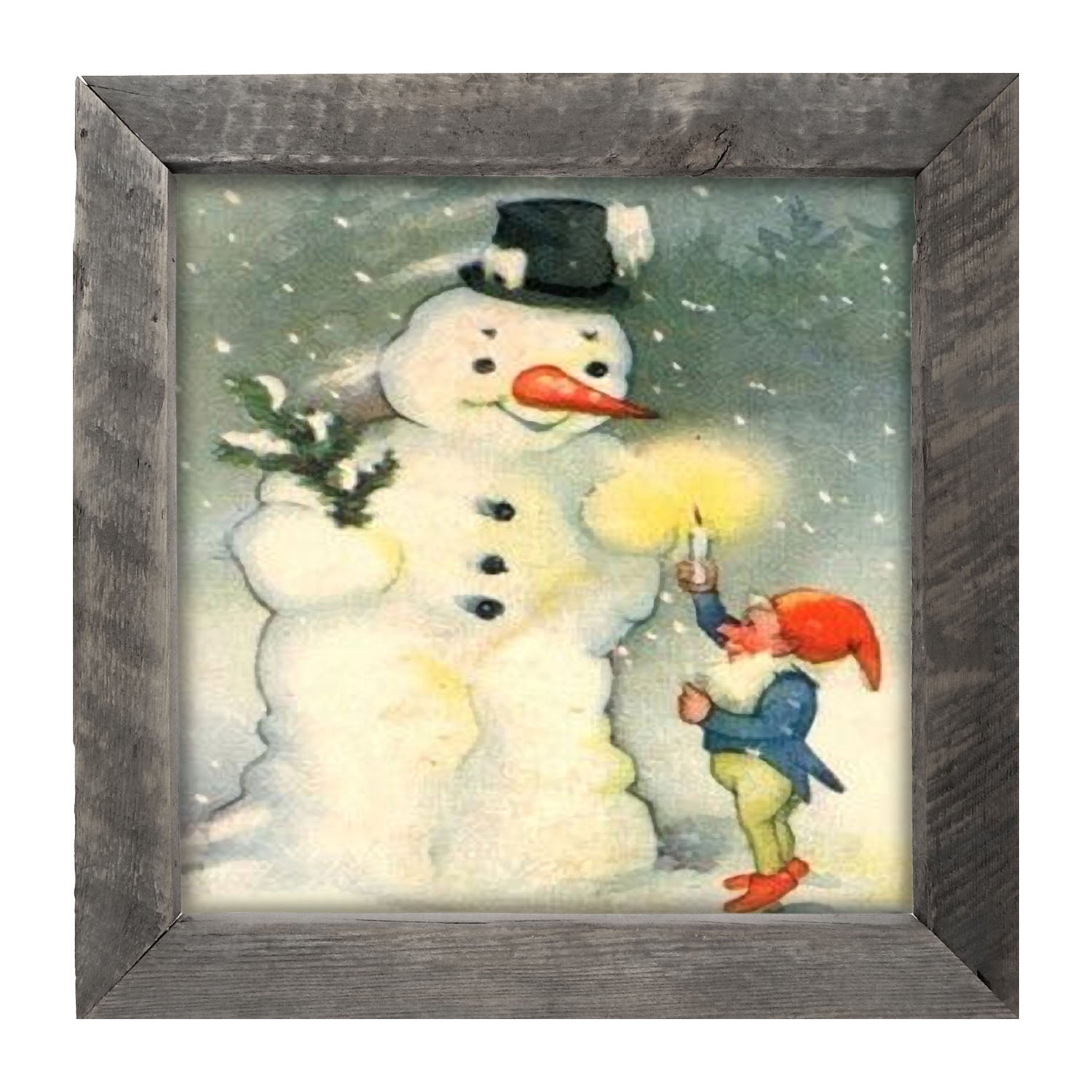 Snowman with Elf - Framed art