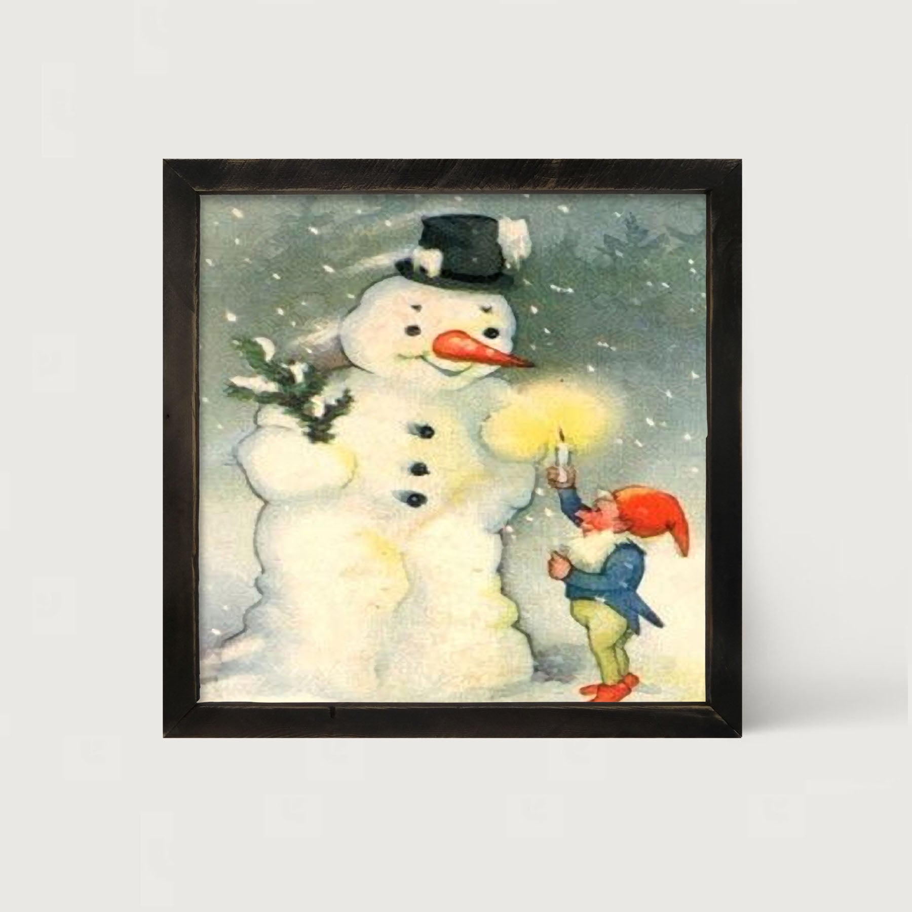 Snowman with Elf - Framed art