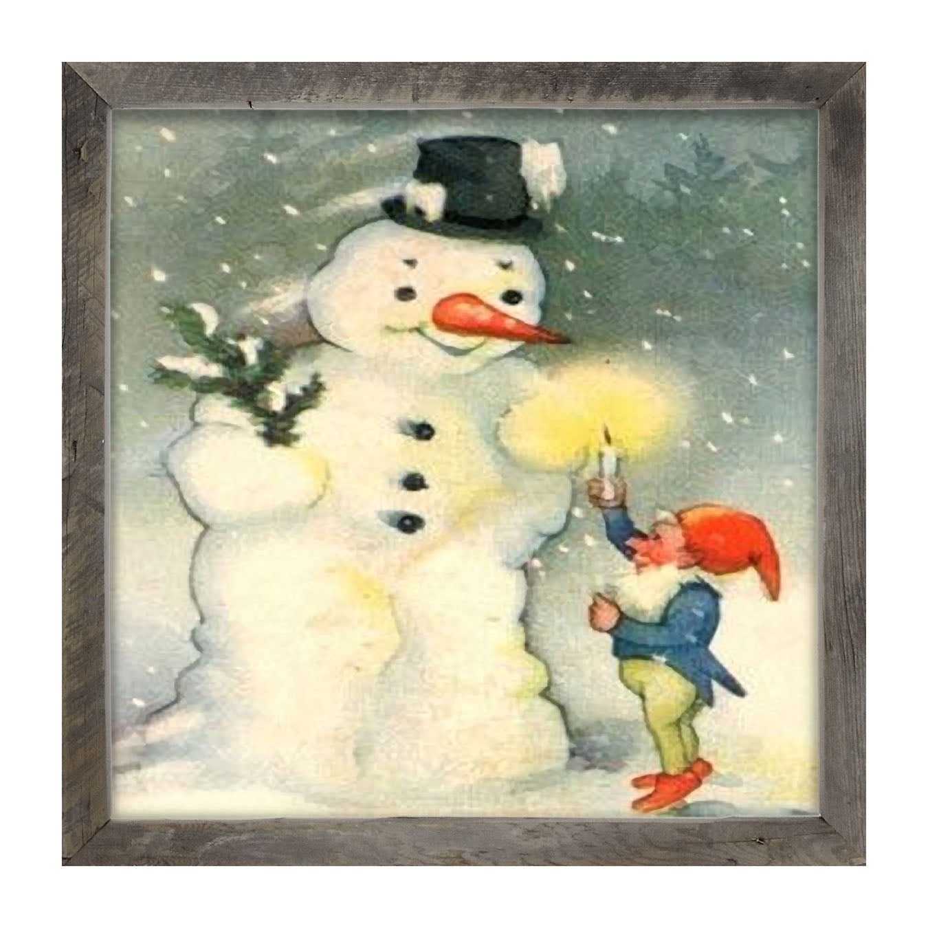 Snowman with Elf - Framed art