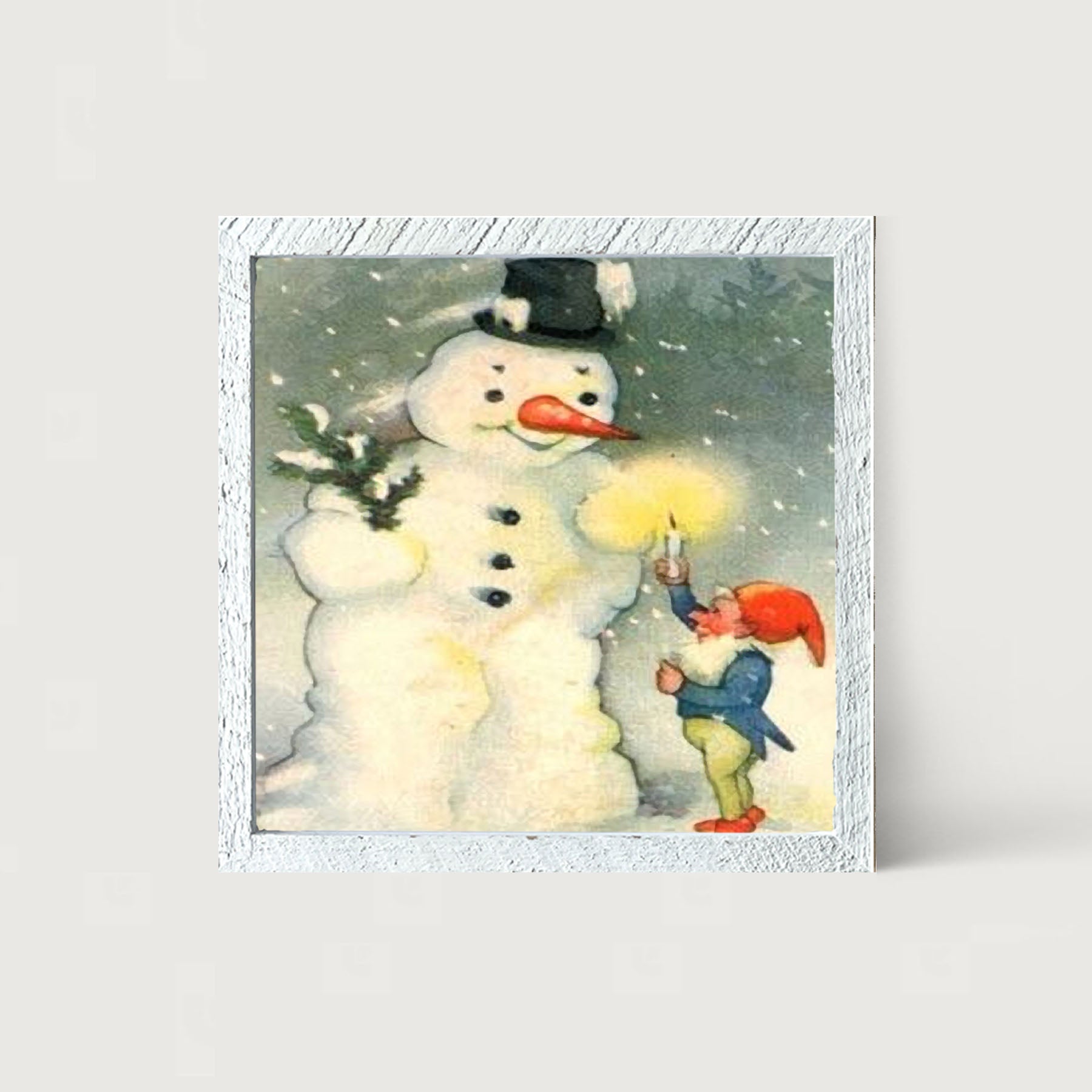 Snowman with Elf - Framed art