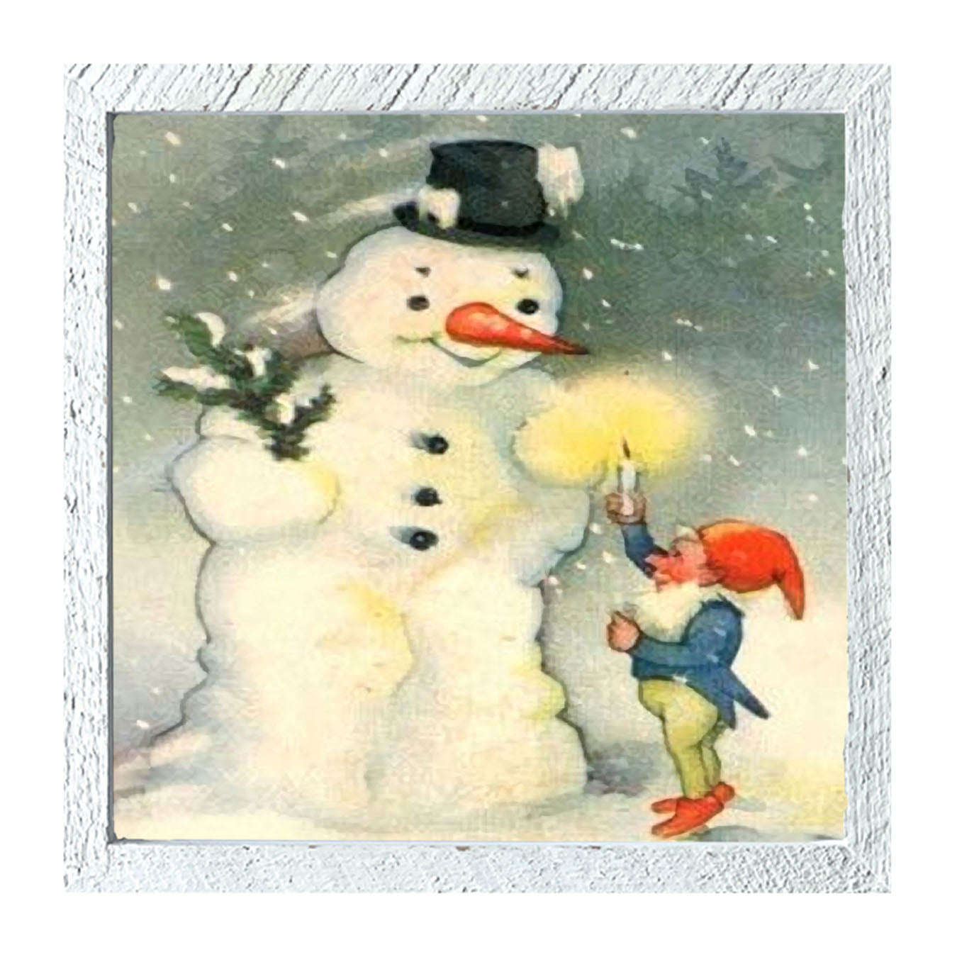 Snowman with Elf - Framed art
