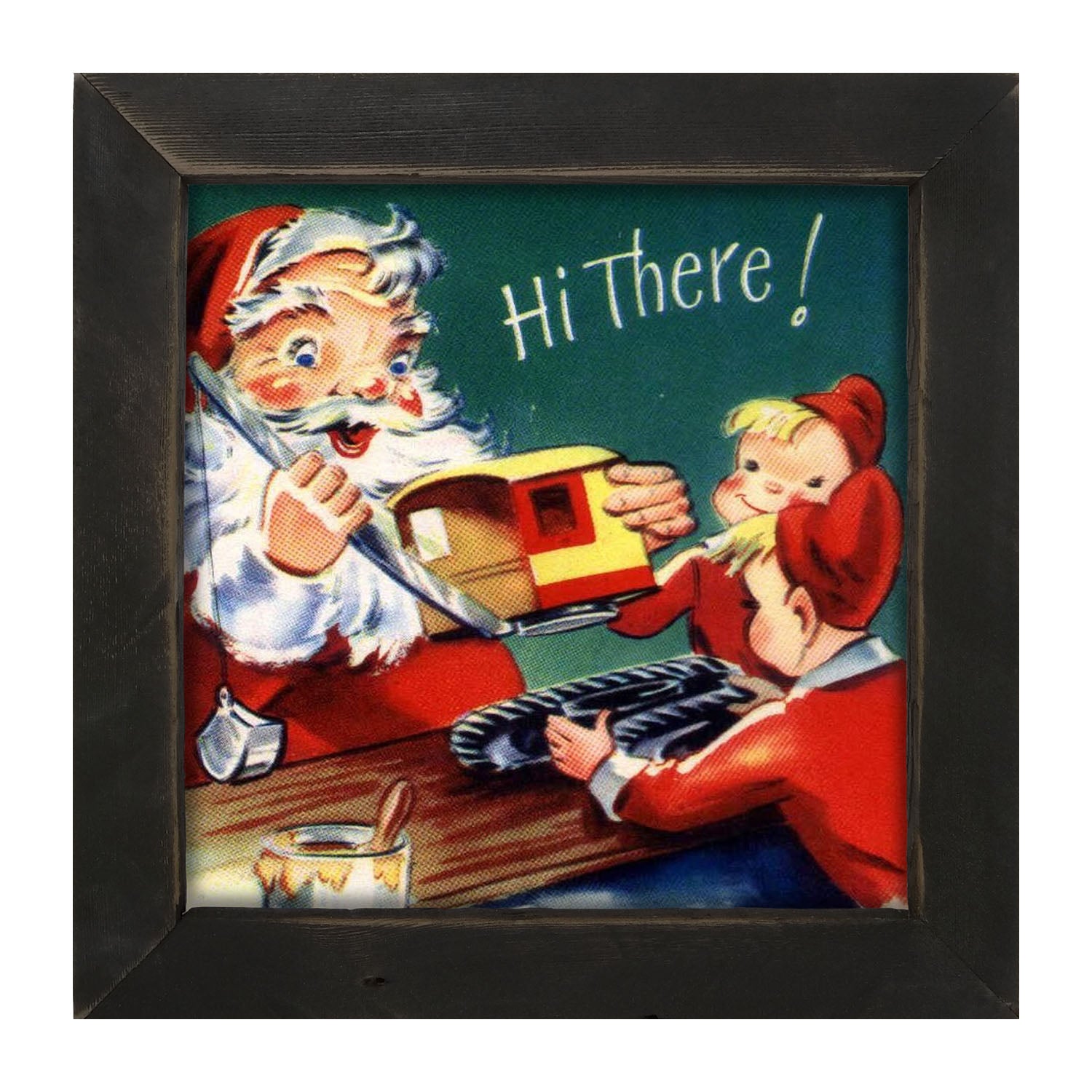 Santa with Elves Building a Train - Framed art