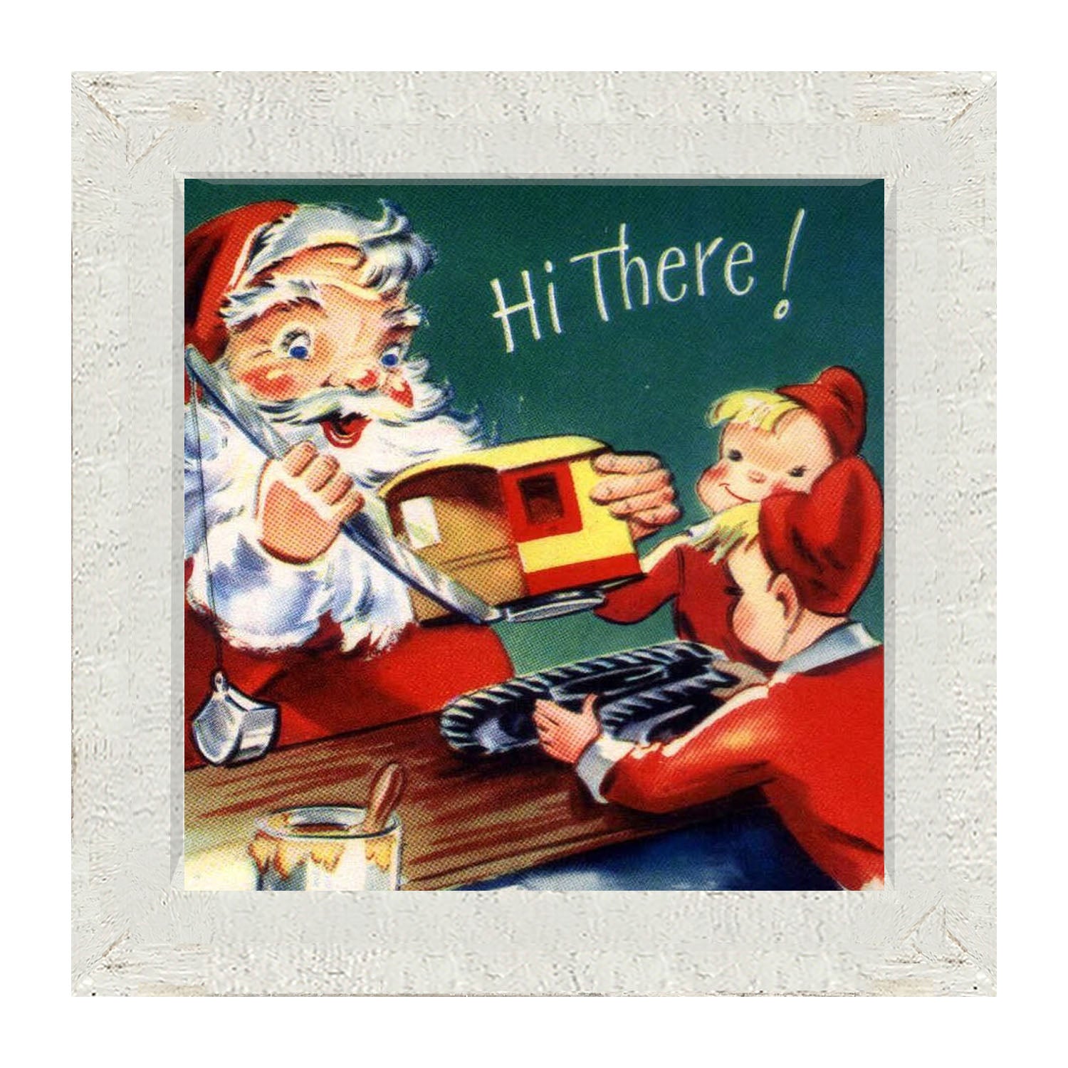 Santa with Elves Building a Train - Framed art