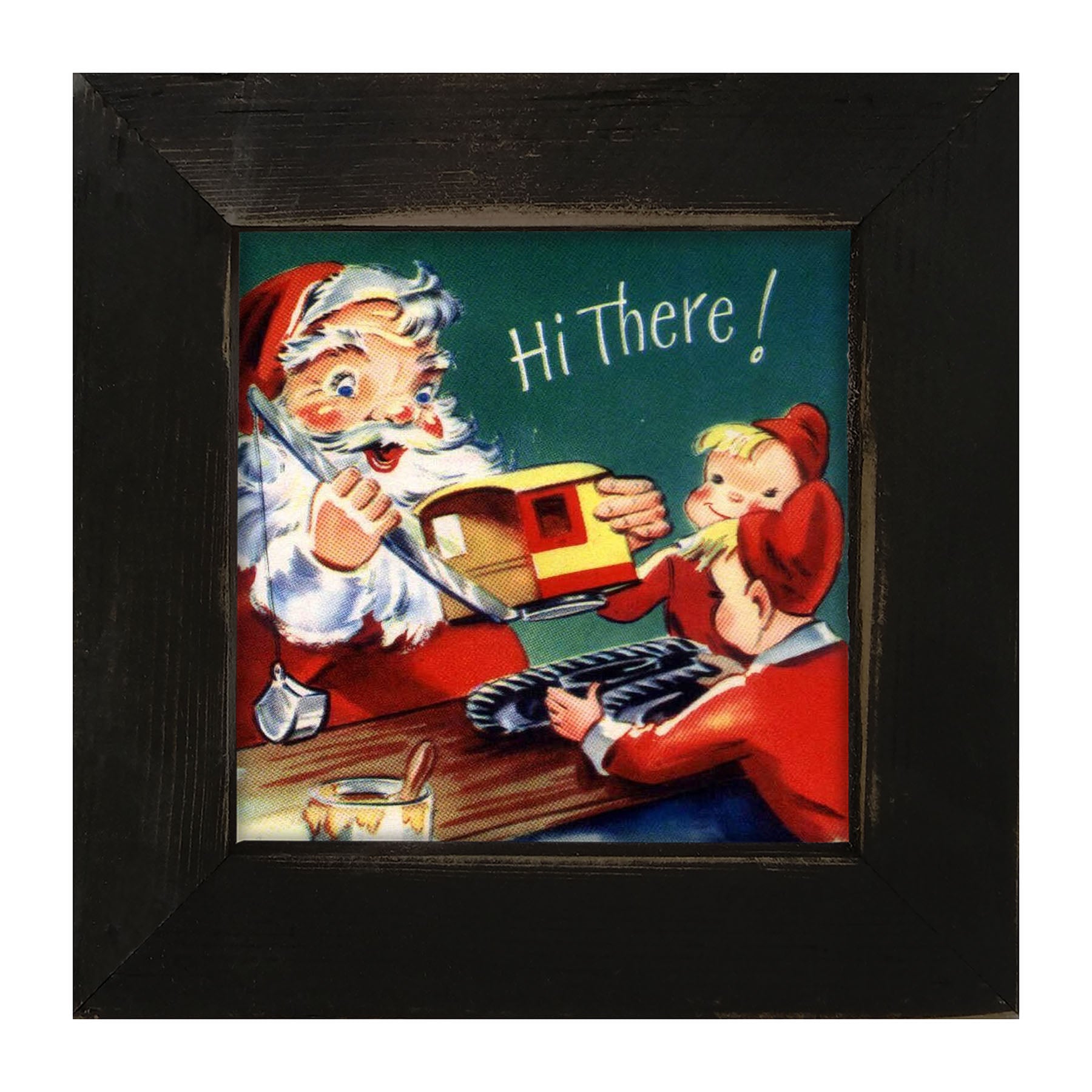 Santa with Elves Building a Train - Framed art