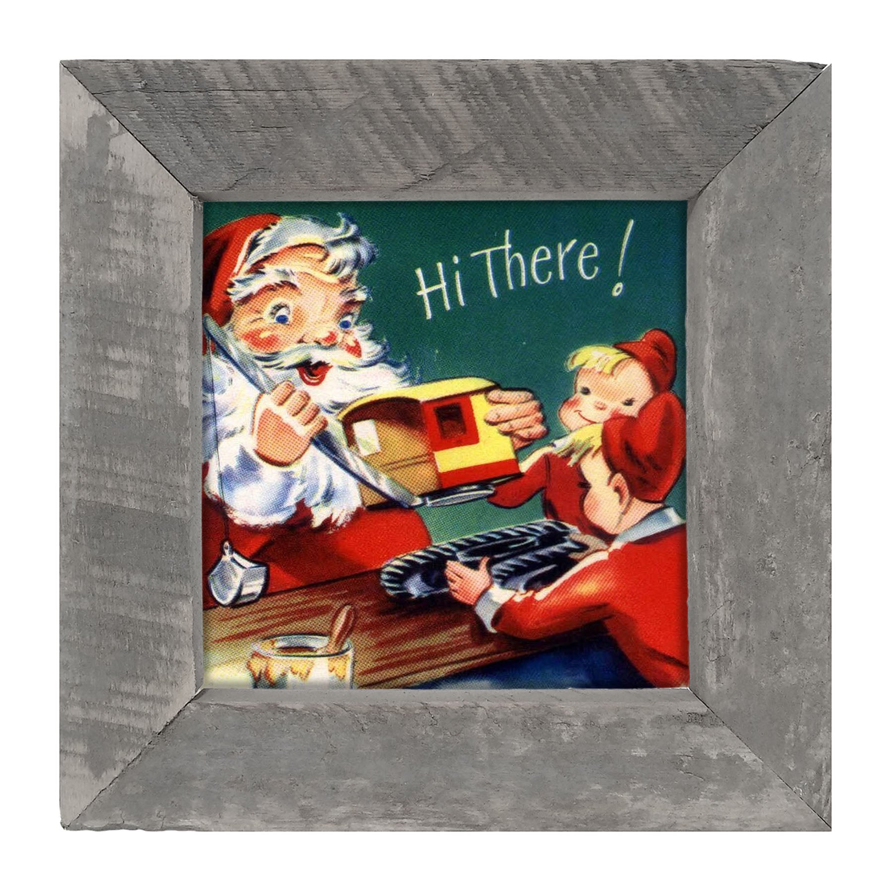 Santa with Elves Building a Train - Framed art