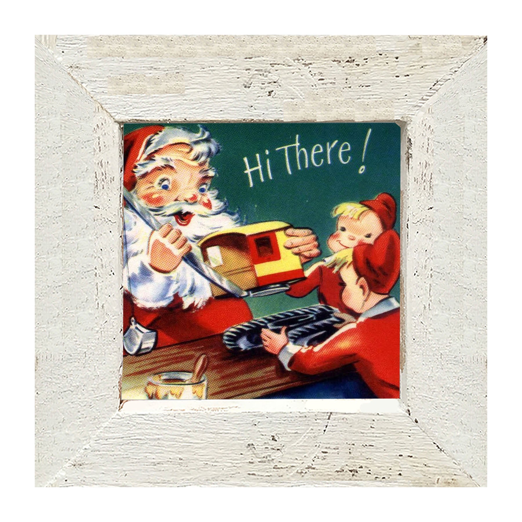 Santa with Elves Building a Train - Framed art